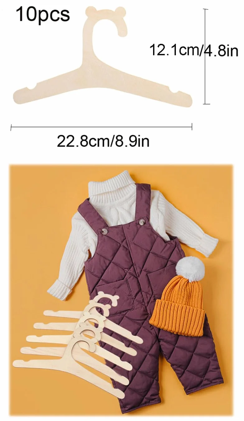10 Pezzi Grucce in Legno per Bambini - Appendiabiti Antiscivolo Unisex per Vestiti da Bambino