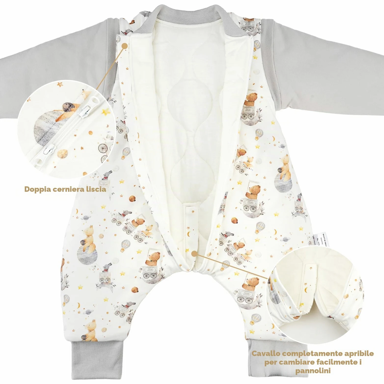 WYTbaby Sacco Nanna con Piedini 3.5 Tog per Bambini, Sacco Nanna Inverno Addensato con Maniche Rimovibili in Cotone, Sacco a Pelo per Neonati e Bambini Piccoli, Ragazzi e Ragazze
