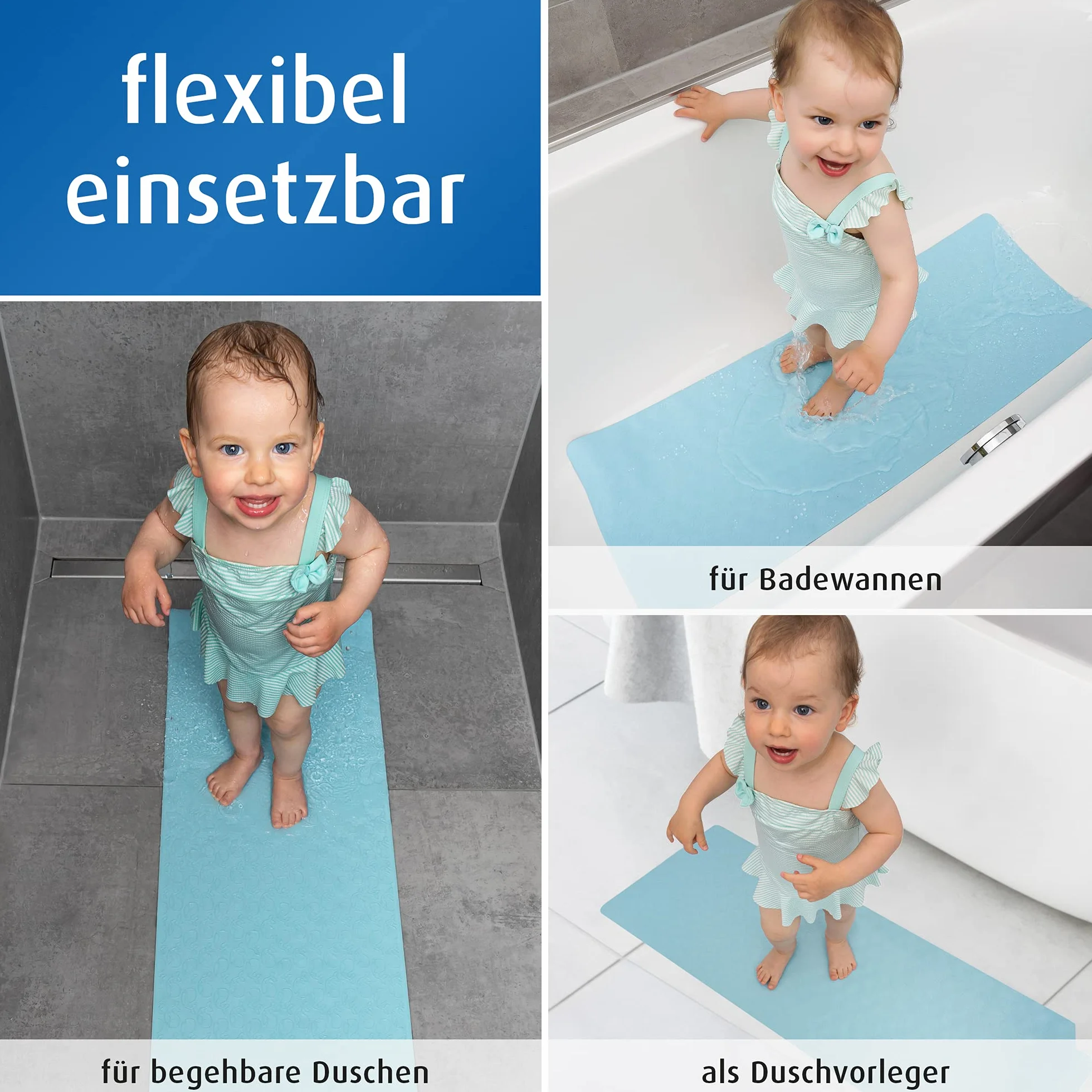 reer MyHappyBath Mat XL - Tappetino da bagno per bambini, superficie antiscivolo con motivo di bosco, 97 x 36 cm