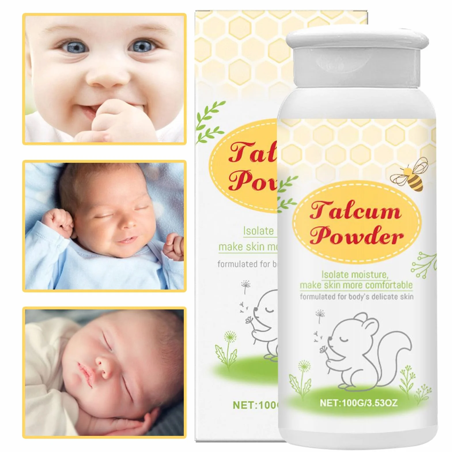 Baby Powder, talco naturale per bambini, 100 g di talco clinicamente testato, formula delicata di amido di mais, sollievo lenitivo dopo la doccia, formulato per essere delicato sulla