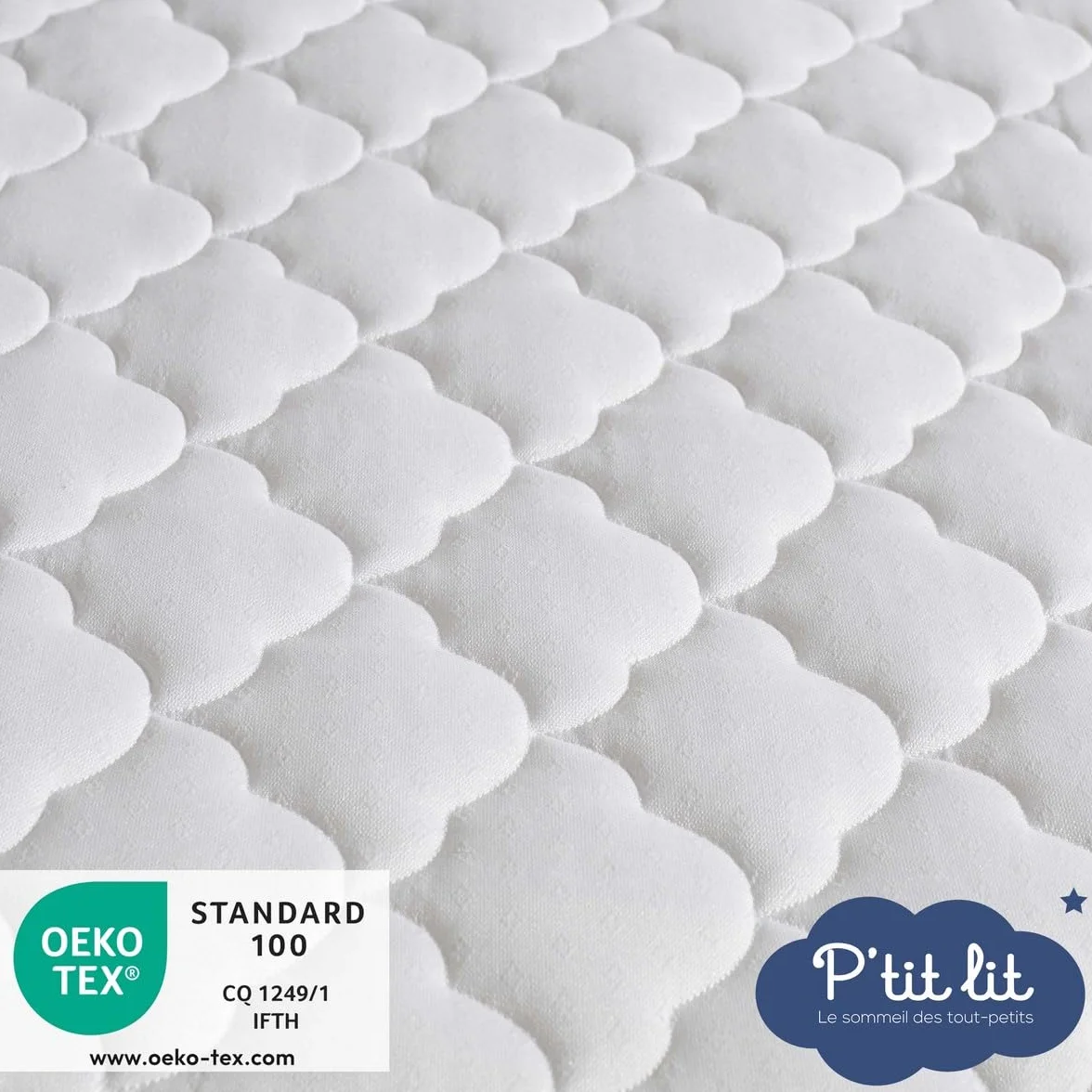 P'tit lit, Materasso Lettino Climatizzato, 60x120 cm, 1 Lato Estivo/ 1 Lato Invernale, Anti Acari, Sfoderabile, Oeko Tex, Fabbricazione europea