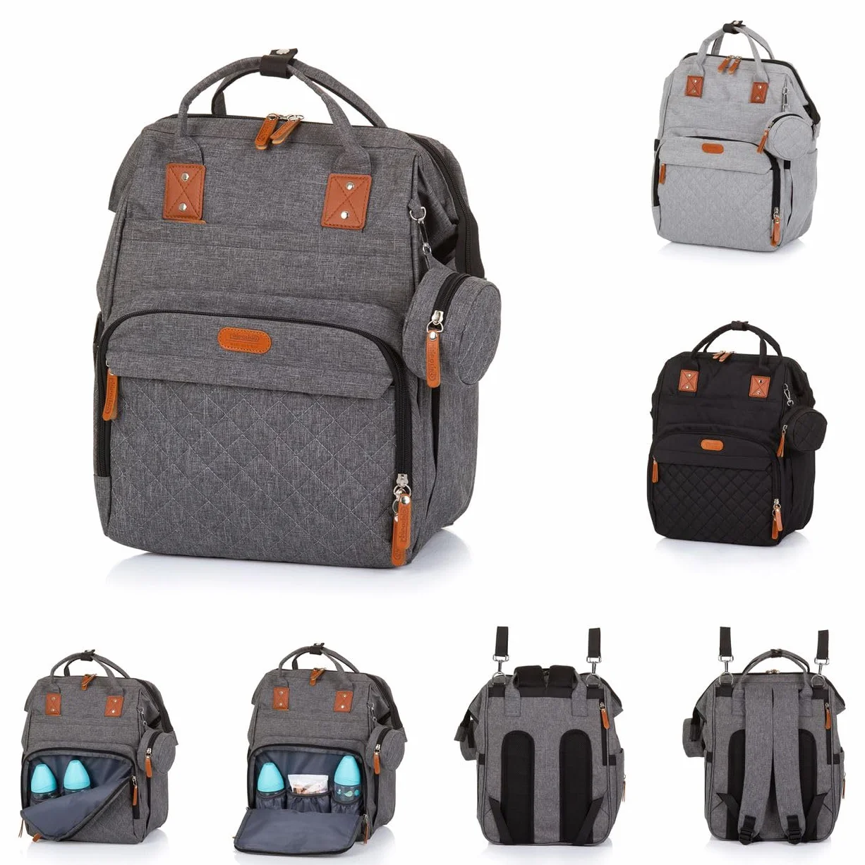 Chipolino, borsa fasciatoio, zaino per carrozzina, borsa per ciuccio con zip, colorazione:grigio