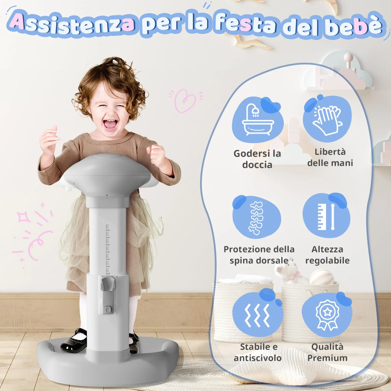 COOSEYA Supporto per vasca da bagno per bambini, torre da bagno regolabile per bambini per alzarsi in piedi, seggiolino da bagno per bambino con base antiscivolo per neonati e bambino piccoli