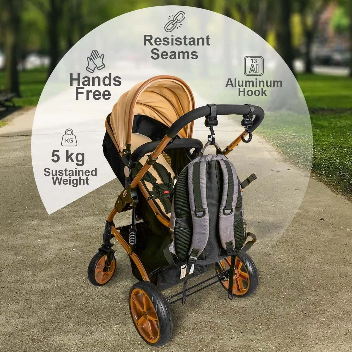 4 Pezzi Ganci Passeggino Universali Macla - Ganci per Passeggino Porta Borse in Alluminio - Portaoggetti Passeggino con Chiusura Regolabile in Velcro - Design Elegante e Cuciture Extra Forti
