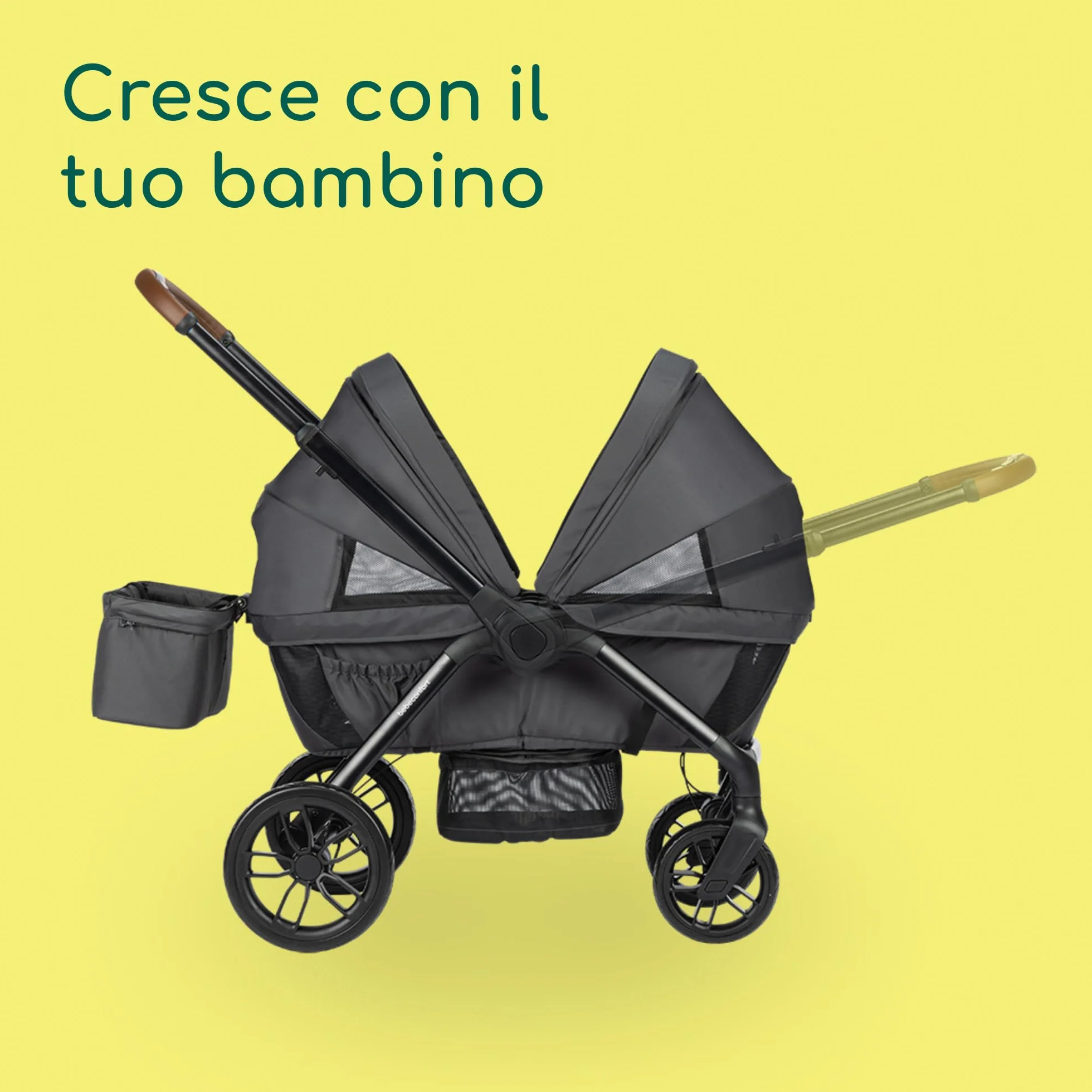 Bebeconfort Helios, Passeggino Gemellare dalla Nascita, 0-4 Anni, 0-22 kg, 2 Sedute Faccia a Faccia, Ruote Larghe All-Terrain, Compatto da Chiuso, Carretto bambini, Capottina, Mineral Graphite