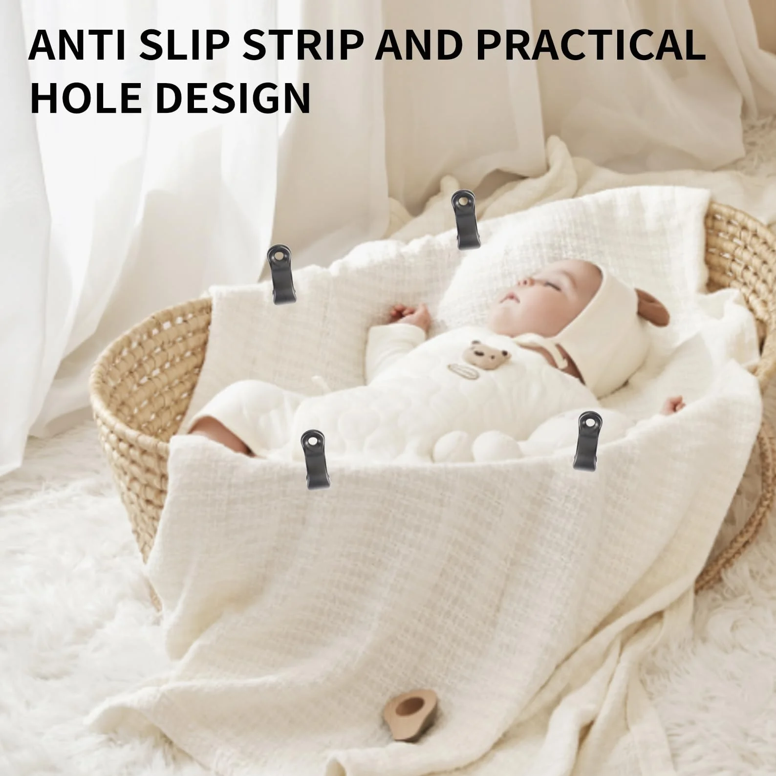 4 mollette per passeggino, clip per il fissaggio di giocattoli, clip per passeggino per ovetto, fissaggio di coperte, accessori per passeggini, sedie a sdraio