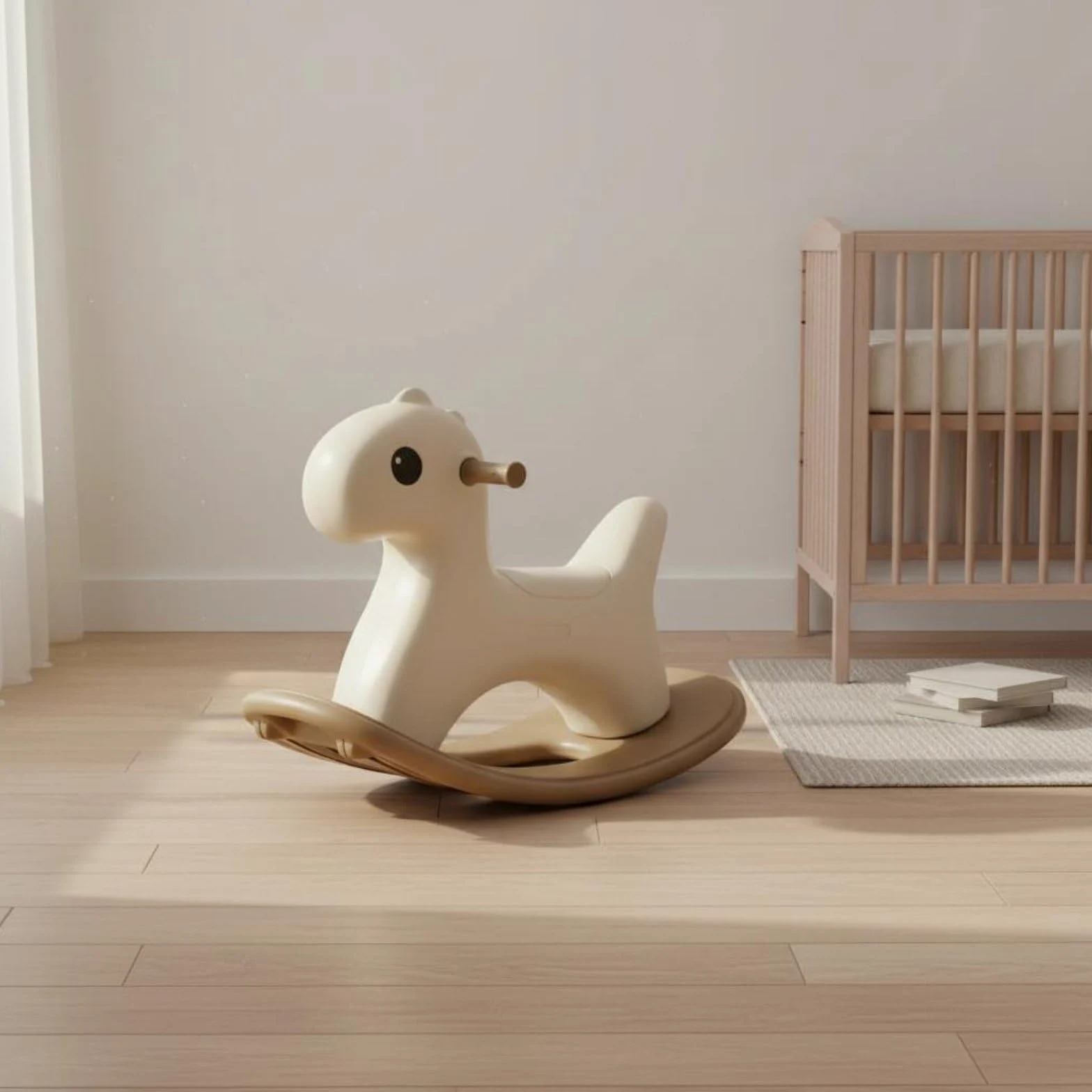 Cavalluccio a Dondolo per Bambini Cavalluccio Cavalcabile Altalena per Neonati Ampia Antiribaltamento Materiale PE Solido Privo di Odori Bordi, Grigio Beige, Con Striscia