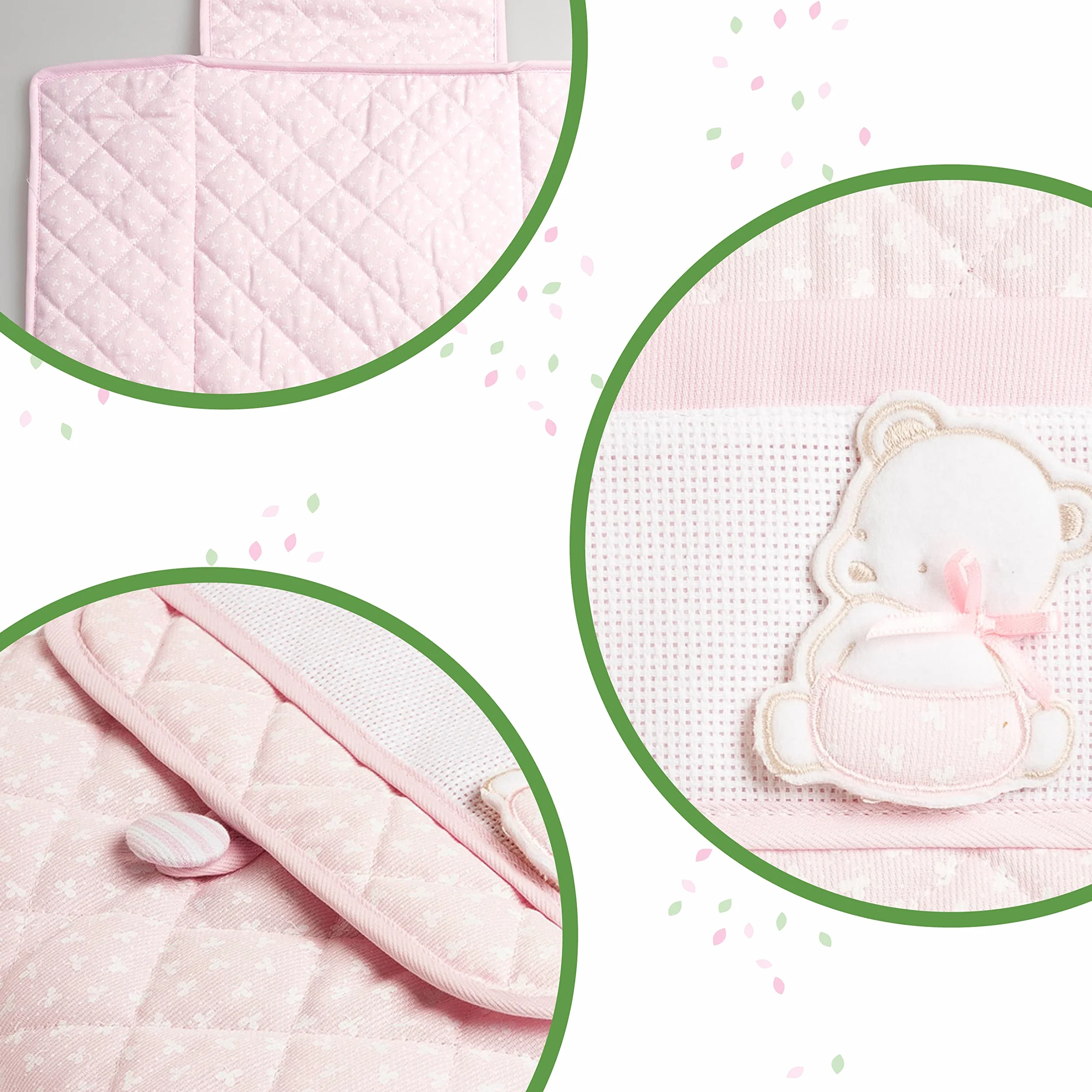 FILET - Fasciatoio da Viaggio, Fasciatoio Portatile per il Cambio Pannolino, Realizzato in Cotone Imbottito, con Tasca in Tela Aida da Ricamare, Made in Italy, Trifoglio Rosa