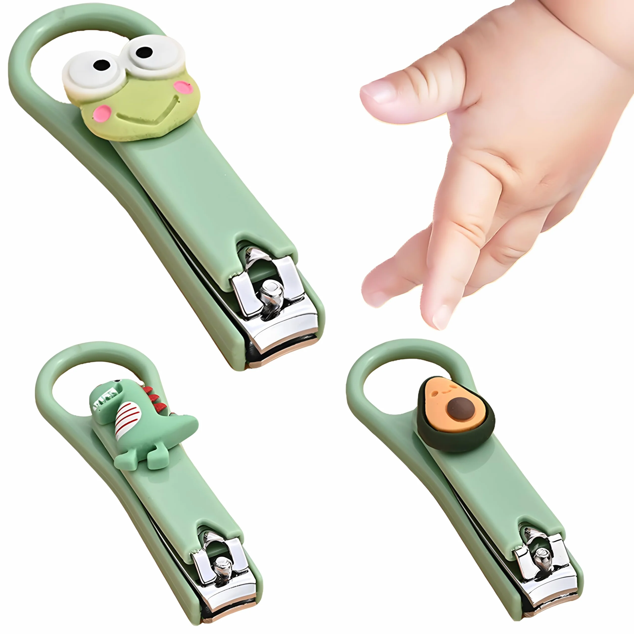 Set di 3 tagliaunghie per bambini, in acciaio inox, adatto per neonati, neonati e bambini, tagliaunghie (verde)