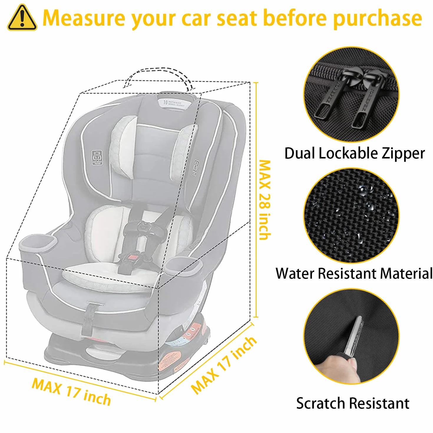 YOREPEK Borsa da Aereo Viaggio per Seggiolino Auto, Adatta Alla Maggior Parte dei Seggiolini Auto, Resistente All'acqua Borsa Da Trasporto Per Carrozzine Con Tracolla, Nero, Kit Siringa Pulisci