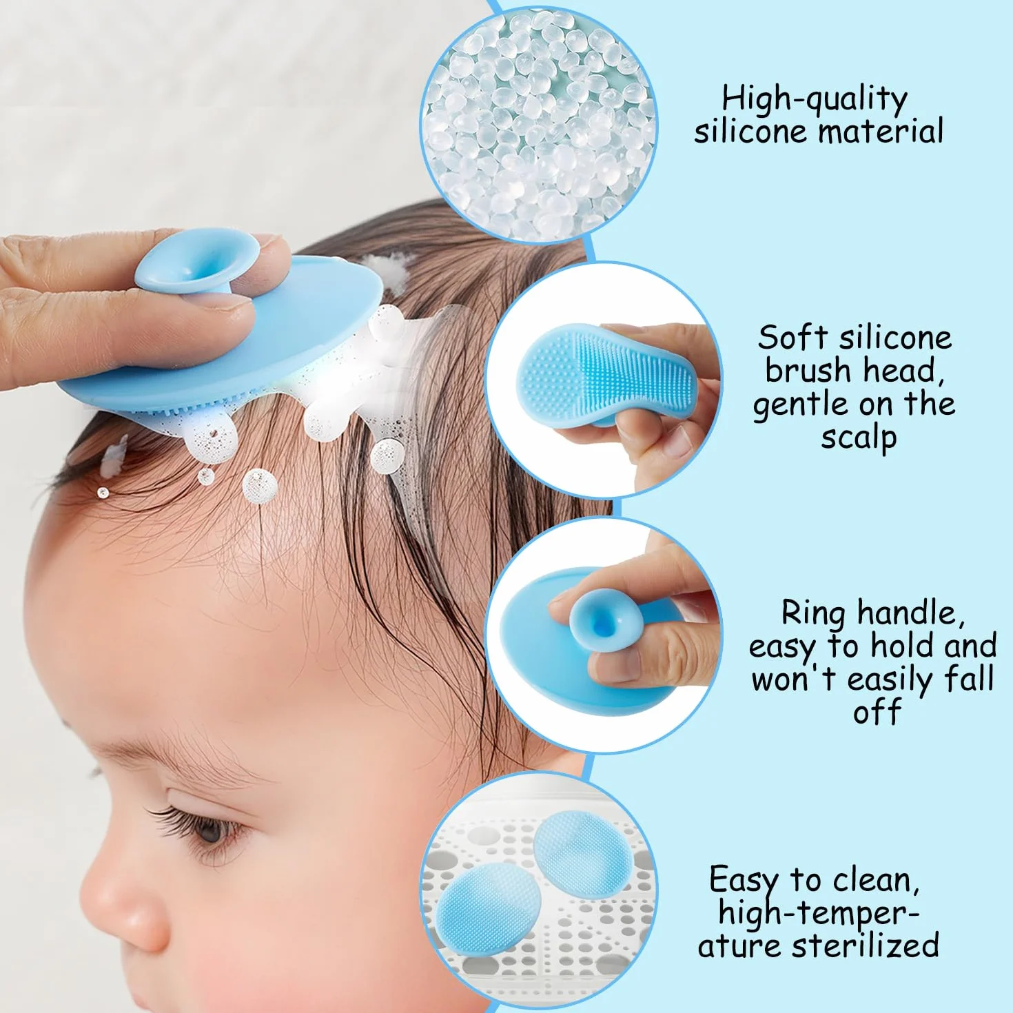 2 Pezzi Spazzola da Bagno per Neonati, Spazzola per Bambini in Silicone, Pettine Neonato per Rimuovere La Crosta Lattea Del Bambino（Balenottera Azzurra）