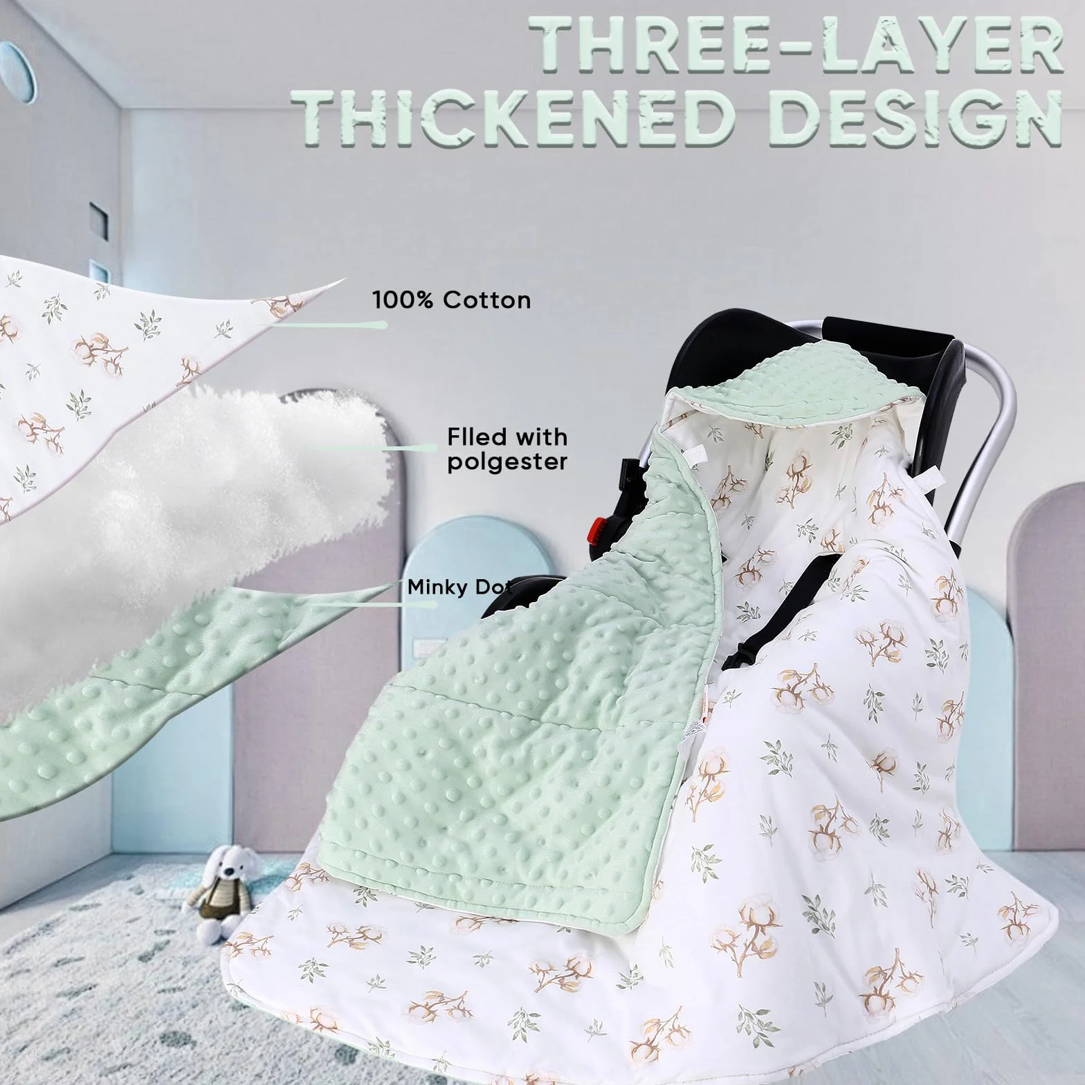 LAT Coperta per Passeggino 90 cm x 90 cm - Coperta Bebè per Seggiolino Copertina Sacco Ovetto Copertina Neonato Invernale Cotone Universale per Cinture a 3 o 5 Punti