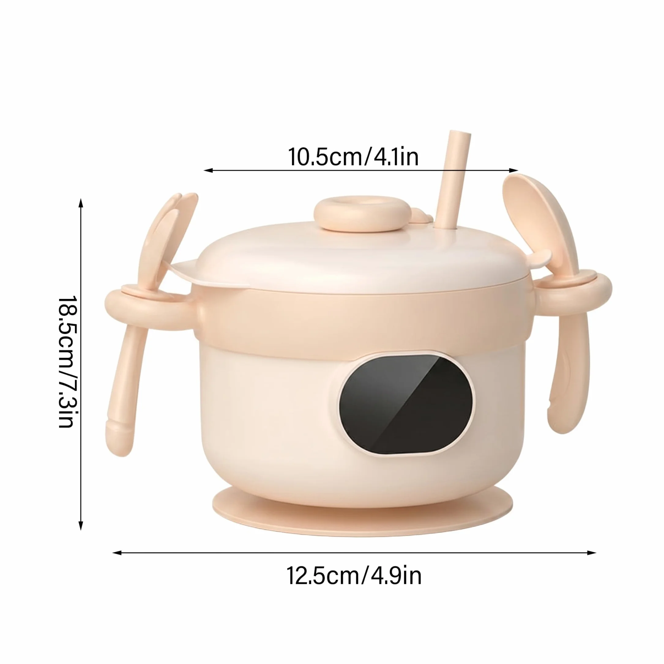 Scaldapappe intelligente ricaricabile con rivestimento in acciaio inossidabile, ciotole portatili a 3 temperature con cucchiaio, cannuccia e forchetta per la casa e l'esterno, Beige