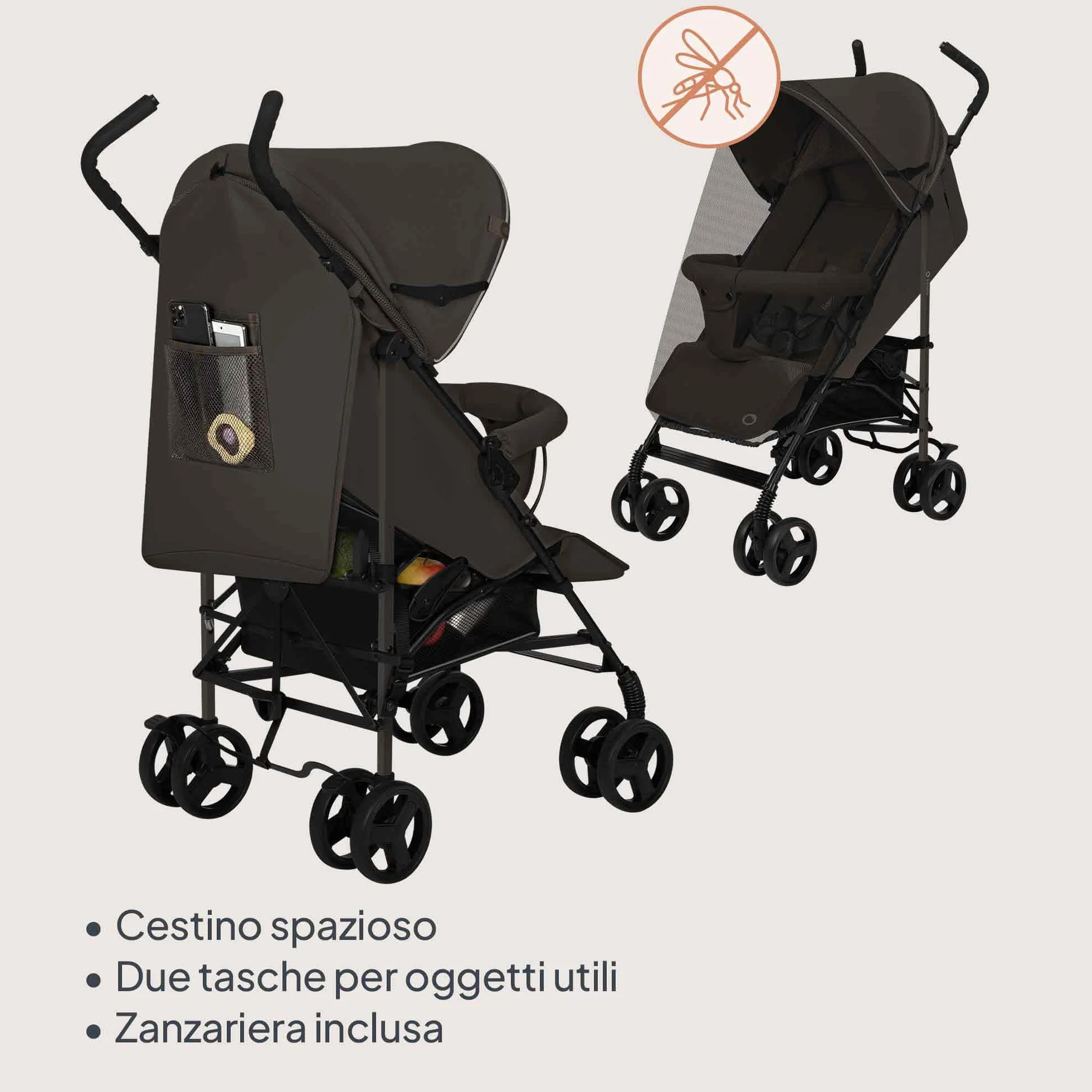 LIONELO ELIA Passeggino Leggero Pieghevole e Compatto da Viaggio per Bambini, Schienale Reclinabile Sdraiato, Cinture a 5 Punti, Cappottina UV e Grande Cestino Portaoggetti, 6-36 Mesi fino a 15 kg