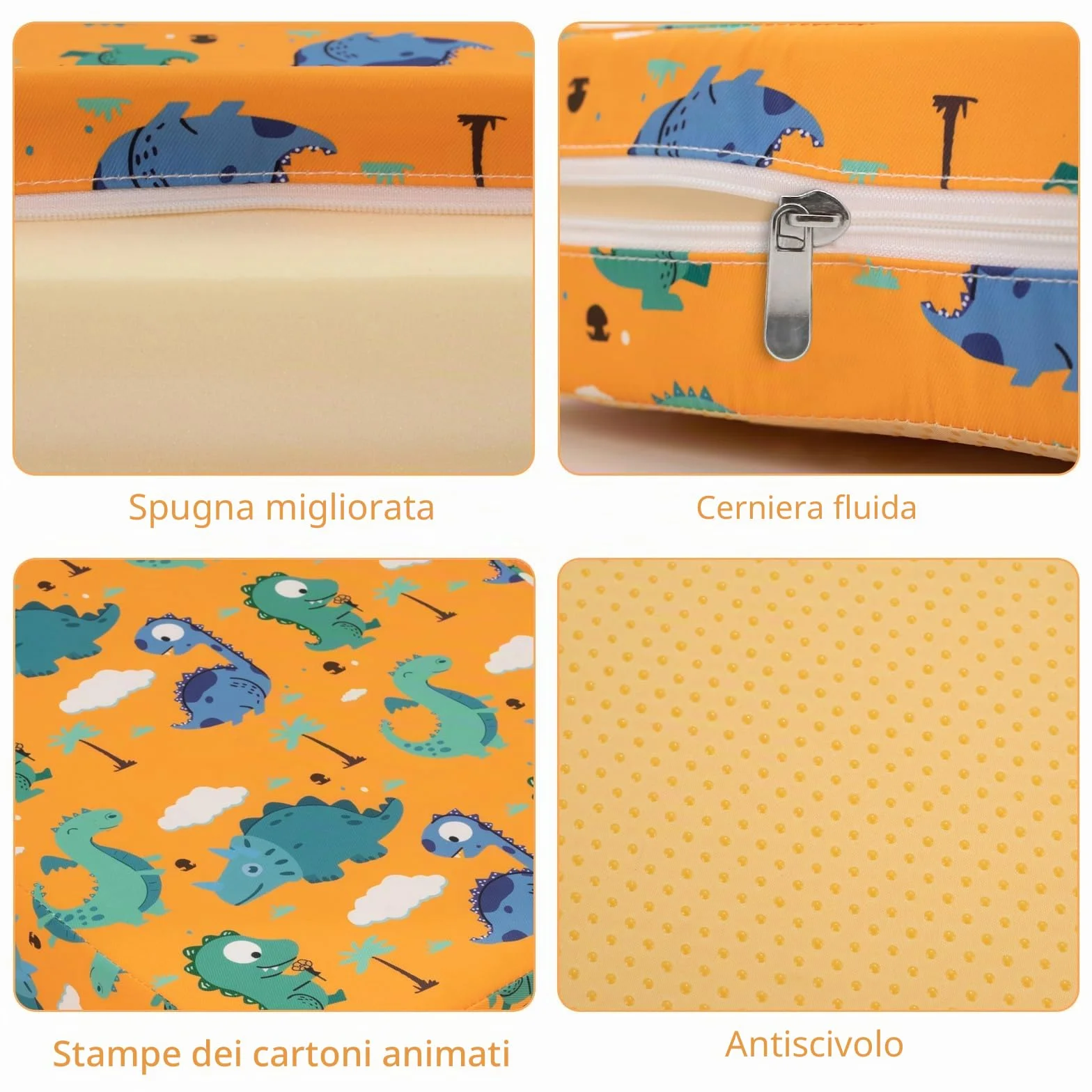 Rialzo Sedia Bambini - Cuscino Rialzo Sedia per Bambini,Supporto più Forte Fondo Antiscivolo Doppia Cinghia Sicura Cuscino(Arancione)
