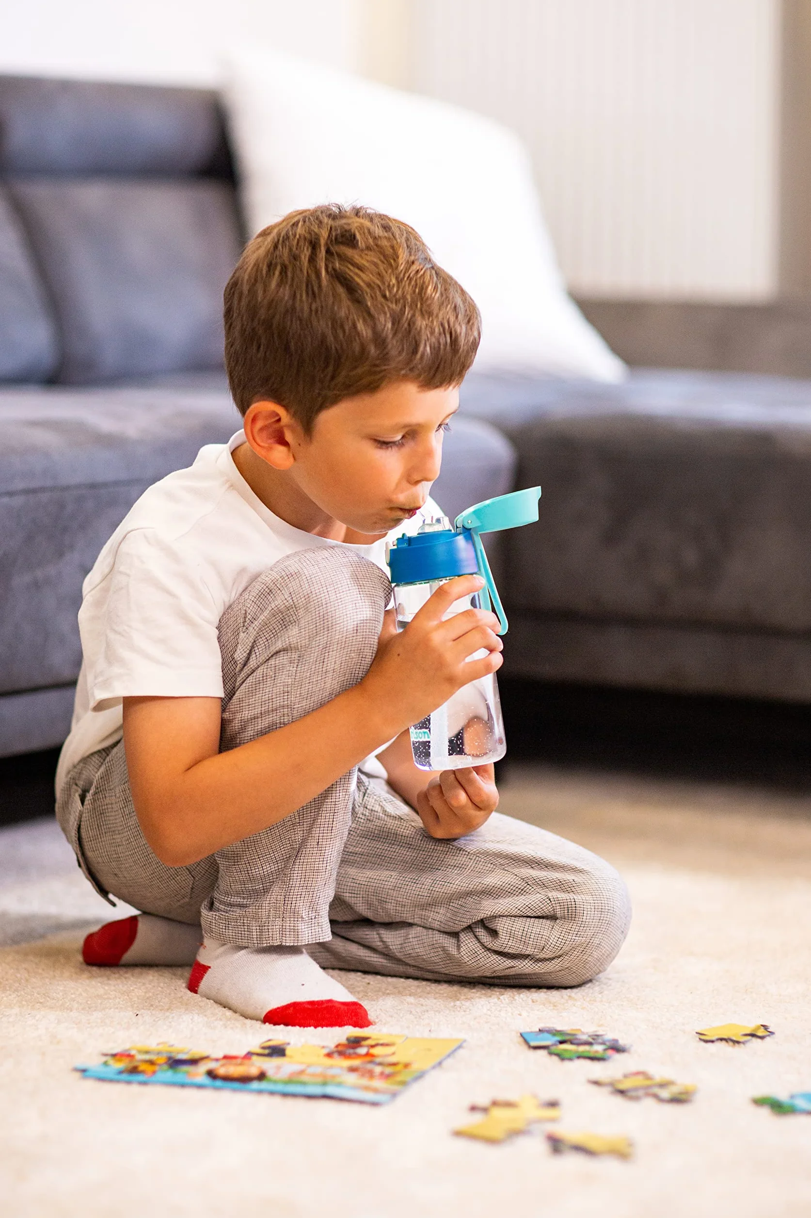 JARLSON® Borraccia Bambini EMI [500ML] - Borracce Antigoccia per Bimbi con Cannuccia - Bottiglia per Bambino e Bambina Lavabile in Lavastoviglie - Senza BPA e Ftalati - Ideale per Asilo e Scuola (Blu)