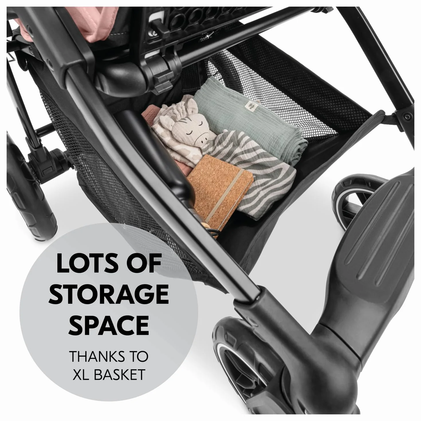 Hauck Shop N Care - Passeggino leggero (solo 8,5 kg) con vassoio per merenda, portabicchieri e parapioggia, compatto e pieghevole con una sola mano, completamente reclinabile dalla nascita fino a 22