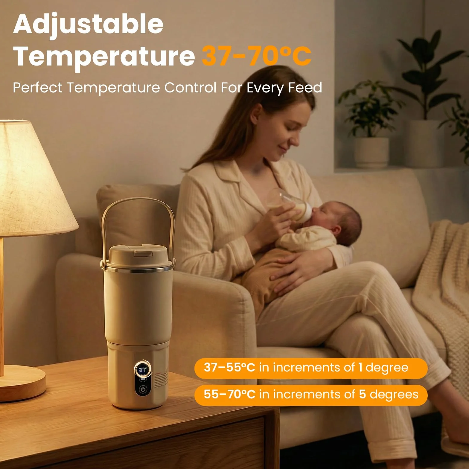 Scaldabiberon portatile - Scaldabiberon 2 in 1: riscaldamento rapido di latte materno e acqua, pastorizzazione, blocco di sicurezza per bambini, temperatura costante 24 ore su 24 per tutta (Beige)