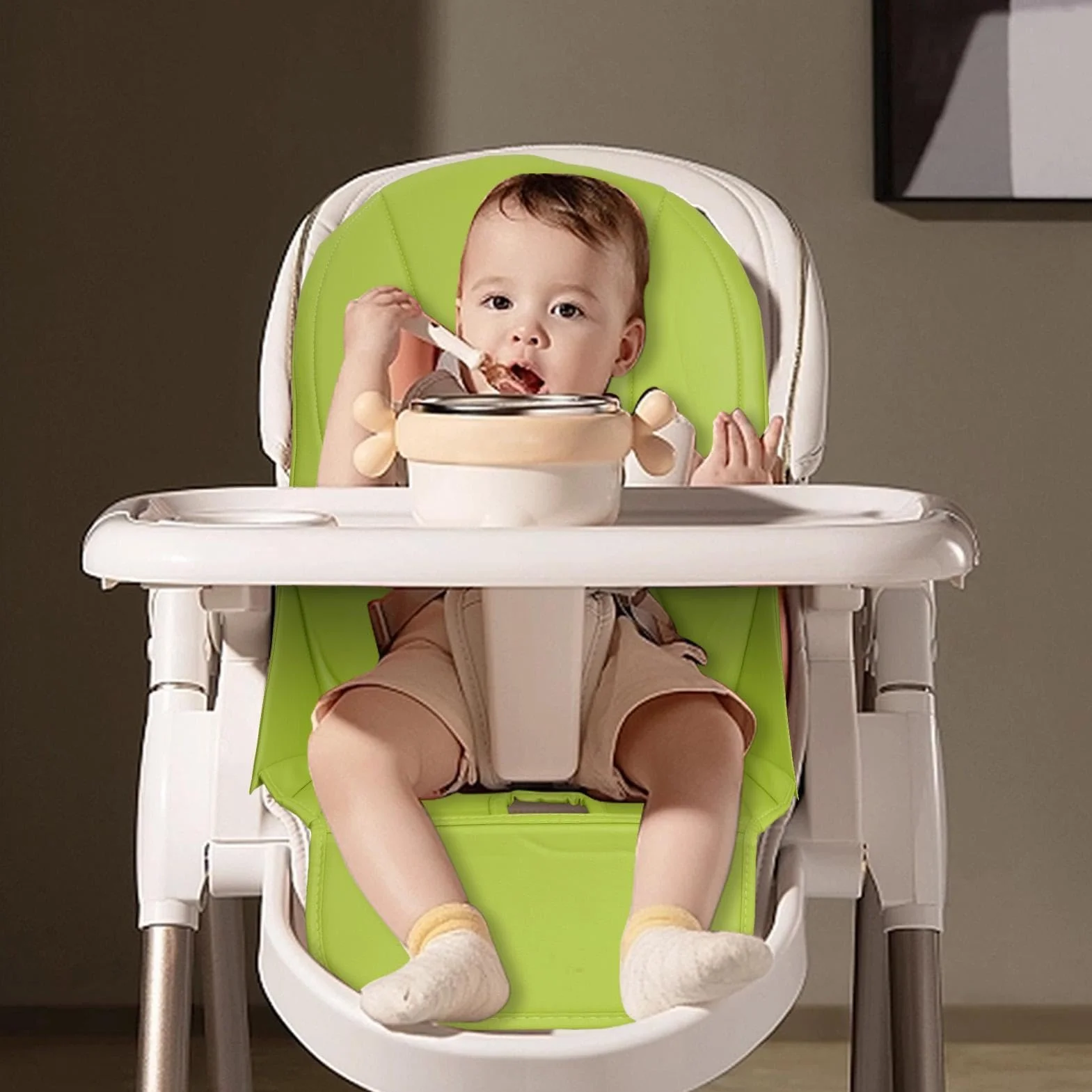 Peg Perego Tatamia - Coprisedia per seggiolone, cuscino di ricambio per sedia da pranzo, facile da installare, traspirante, in pelle PU con seduta imbottita