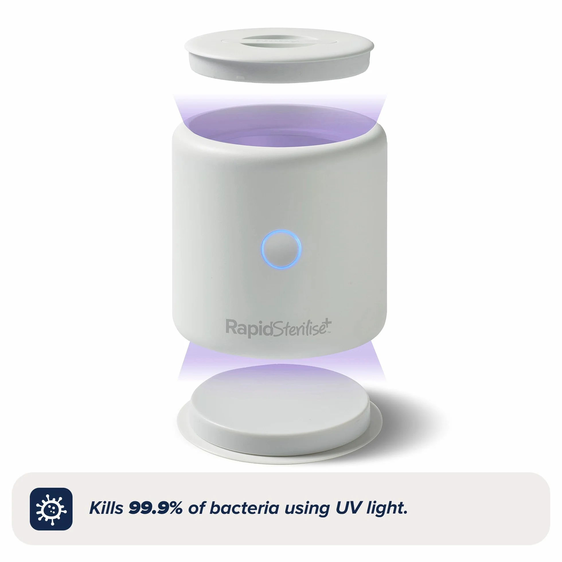 Nuby RapidSterilise+ Sterilizzatore UV per biberon RapidBottle e RapidCool, portatile – 30 utilizzi per carica, ricarica USB, spegnimento automatico, elimina il 99,9% dei batteri in 1 minuto (Bianco)