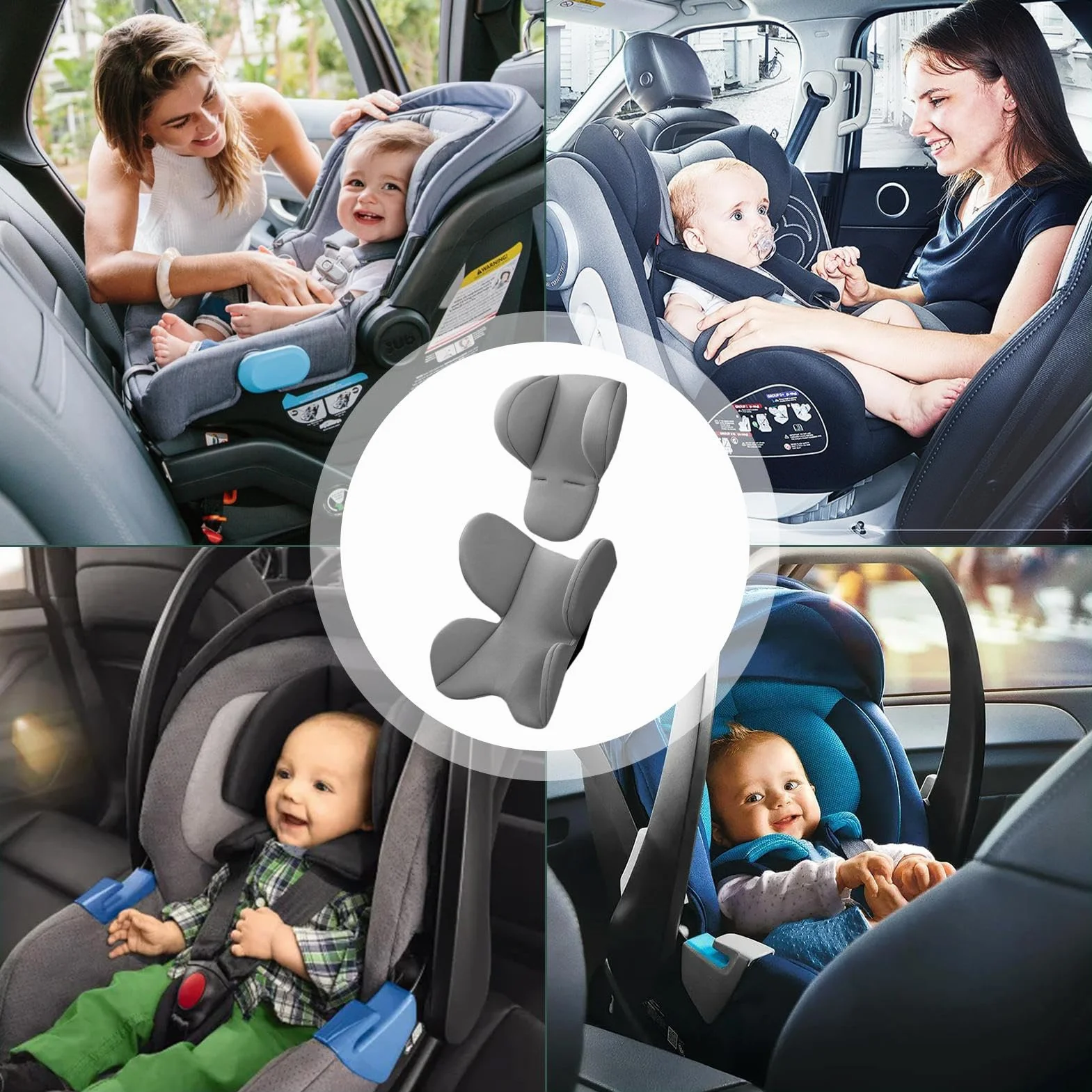 Generisch Riduttore per seggiolino per bambini, antiallergico, inserto per seggiolino auto (47 x 35 cm + 36 x 32 cm, include testa, un supporto per il corpo e la schiena)