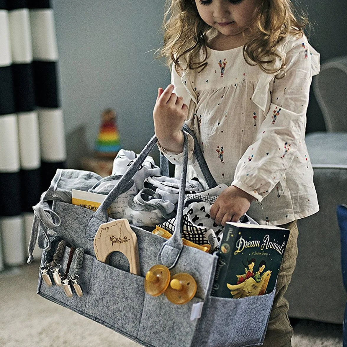 pieghevole Baby Diaper Caddy organizer, Portable nursery Storage basket Bin con scomparti intercambiabili (grigio)