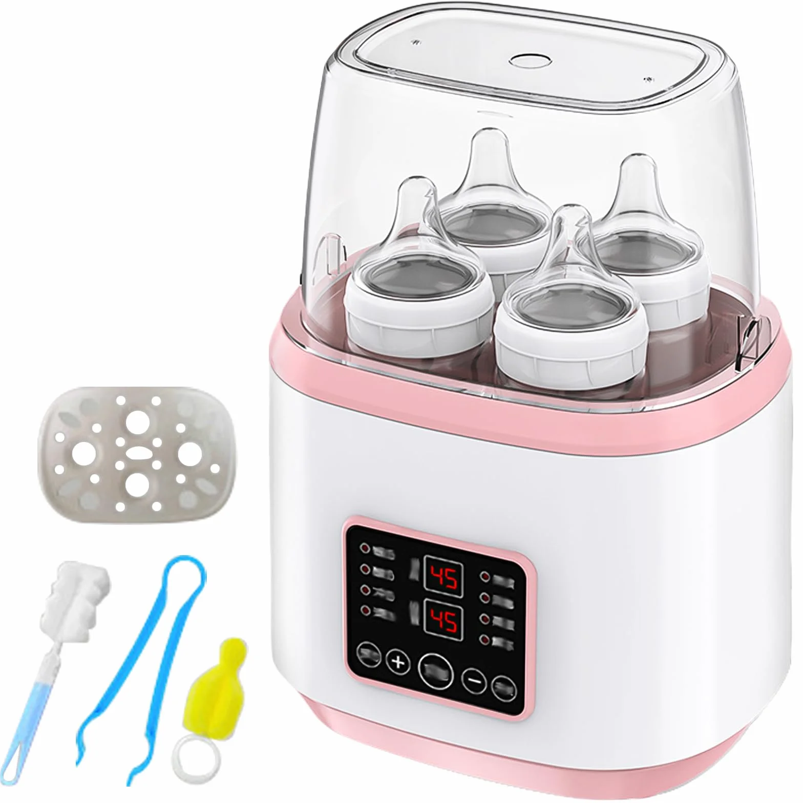 8 in 1 scaldabiberon, sterilizzatore per biberon, scaldabiberon rapido per neonati, scaldabagno e sbrinamento con display LCD, senza BPA, rosa