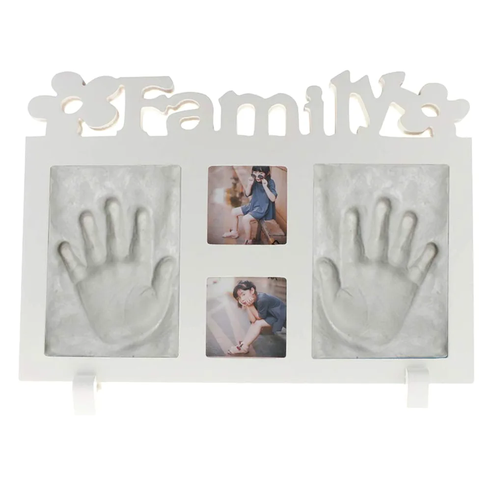 Cornice per foto con impronta delle mani, regalo per baby shower (argilla bianca)