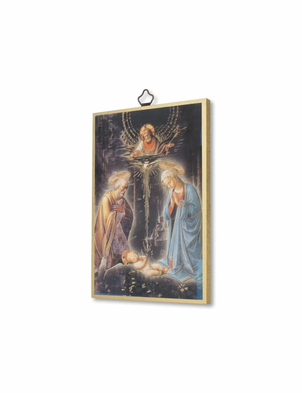 Fratelli Bonella | Quadro Sacro su legno MDF di pioppo 8mm con Mosaico in lamina dorata della Natività con Preghiera sul retro 10 x 15 cm | Made in Italy