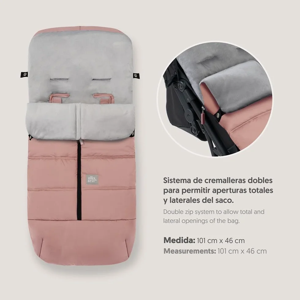 Sacco Passeggino Invernale Universale Interbaby | Copri Passeggino Universale Morbida | Sacco Termico per Ovetto Rimovibile, Doppia Apertura, Facile da Lavare, Materiali Anallergici, Rosa