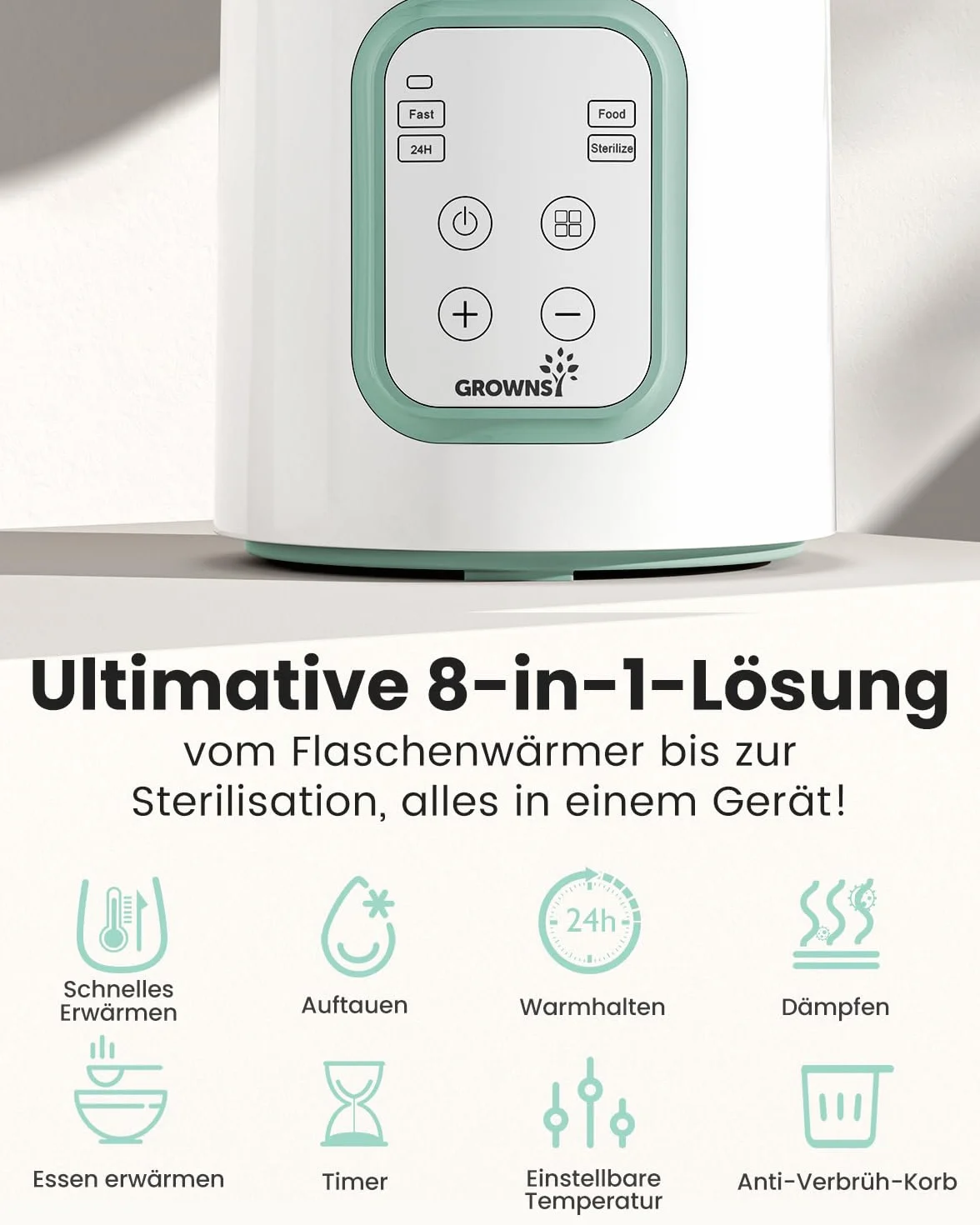 Scaldabiberon, Sterilizzatore Biberon 8 in 1 lcd Controllo Accurato Della Temperatura Per Latte Materno,Riscaldatore Di Alimenti Per Bambini Veloce e Scongelamento Scalda Senza Bpa Con Display