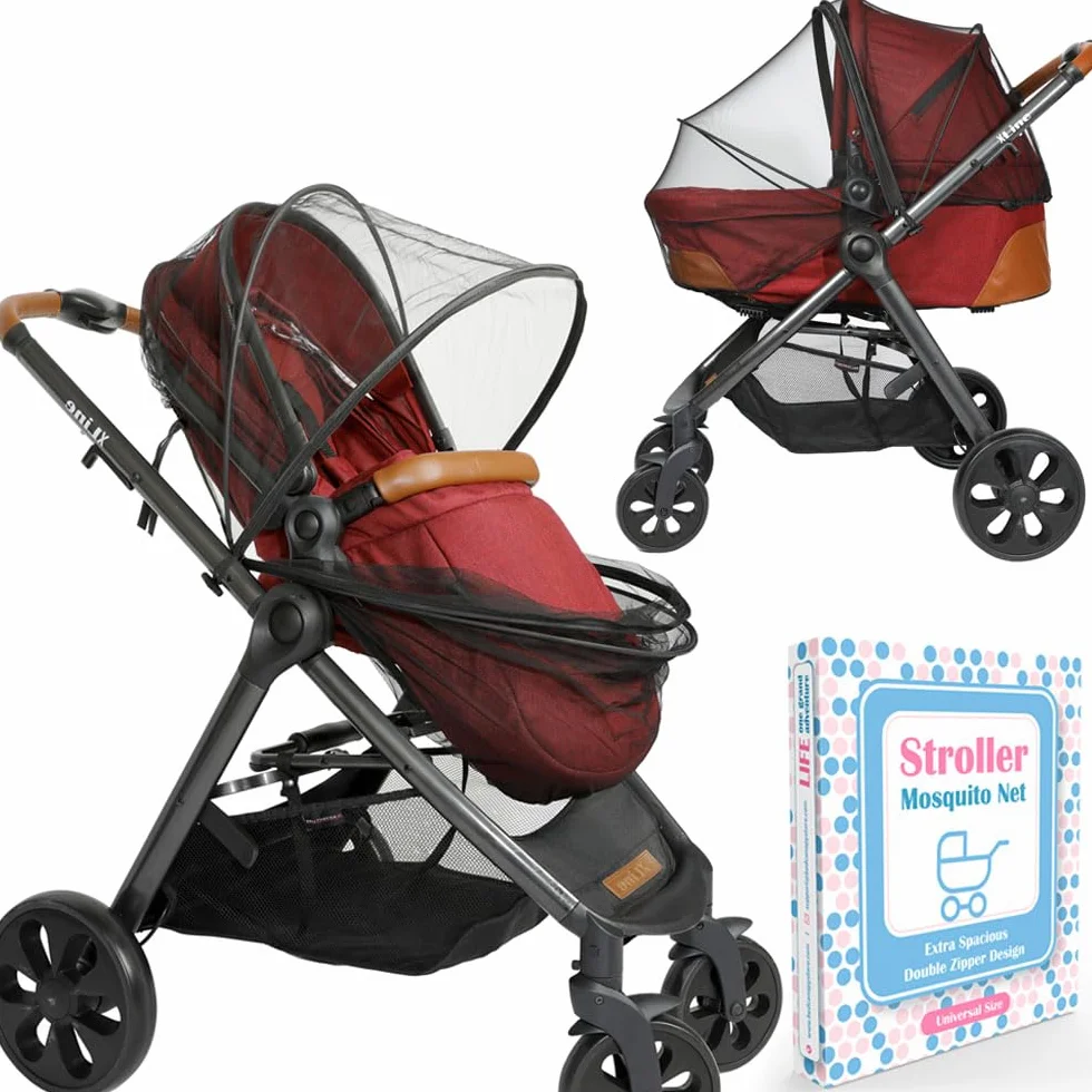 Zanzariera per passeggino per bambini - Design extra spazioso con doppia cerniera - Elastico per una vestibilità perfetta, adatta a marsupi, culla, passeggino e seggiolino auto