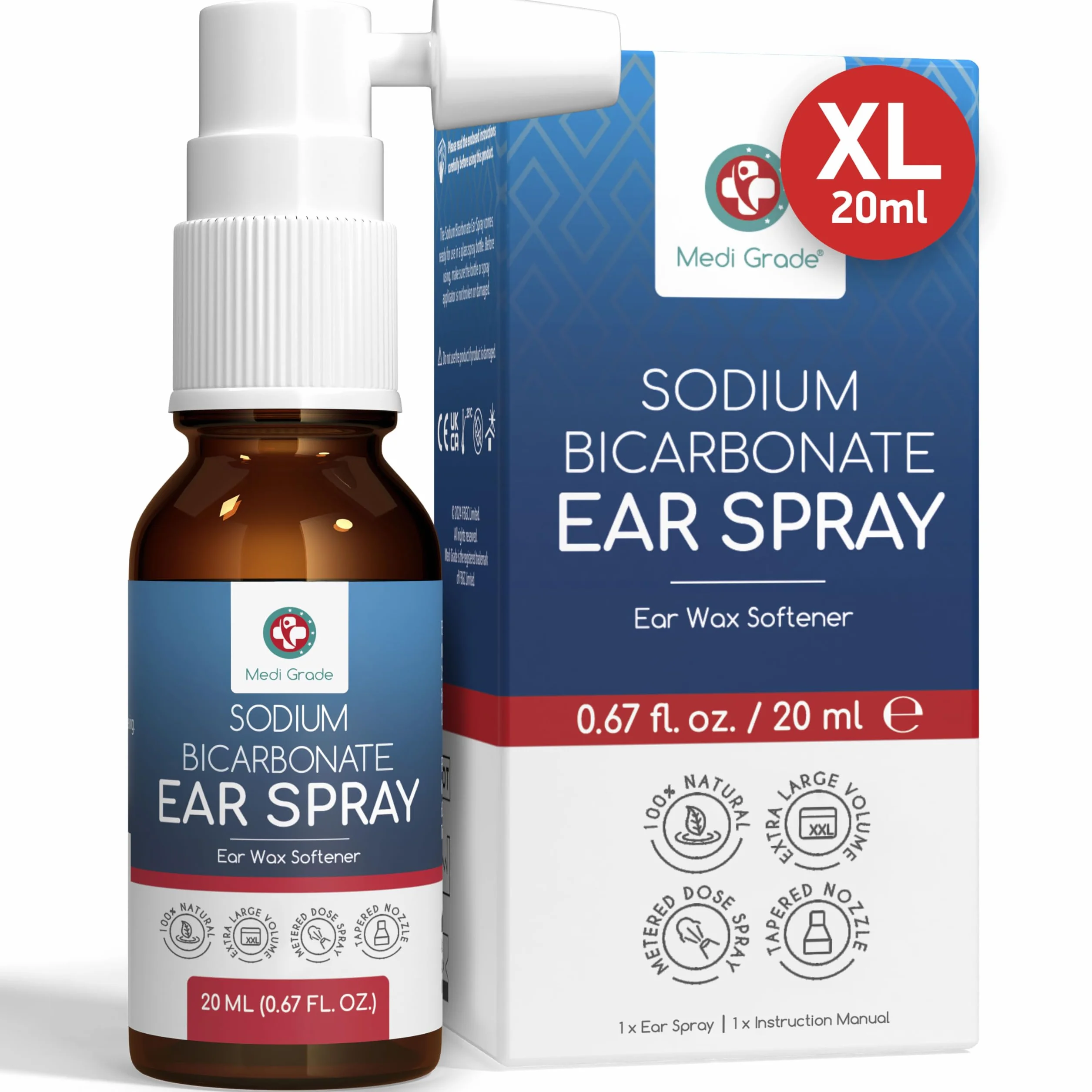 Medi Grade Spray Auricolare per Rimozione del Cerume – Pulizia Orecchie con Bicarbonato di Sodio Naturale per Orecchie Bloccate – 20ml con oltre 50 Spruzzi per Applicazione Facile e Cura Delicata