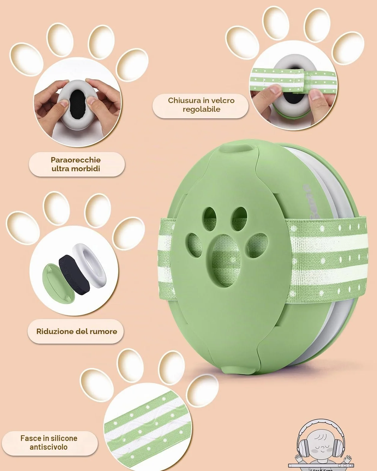 Lilian&Gema Casco Anti Rumore 2 in 1, Confortevole e Regolabile per Bambini fino a 48 Mesi, Ideale per Sonno e Attività