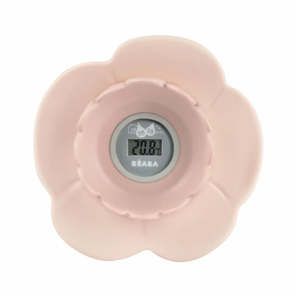Béaba, Termometro da Bagno Lotus, Digitale, Multifunzione, Misurazione della Temperatura della Stanza e del Bagno, a Forma di Fiore Giocattolo, Old Pink