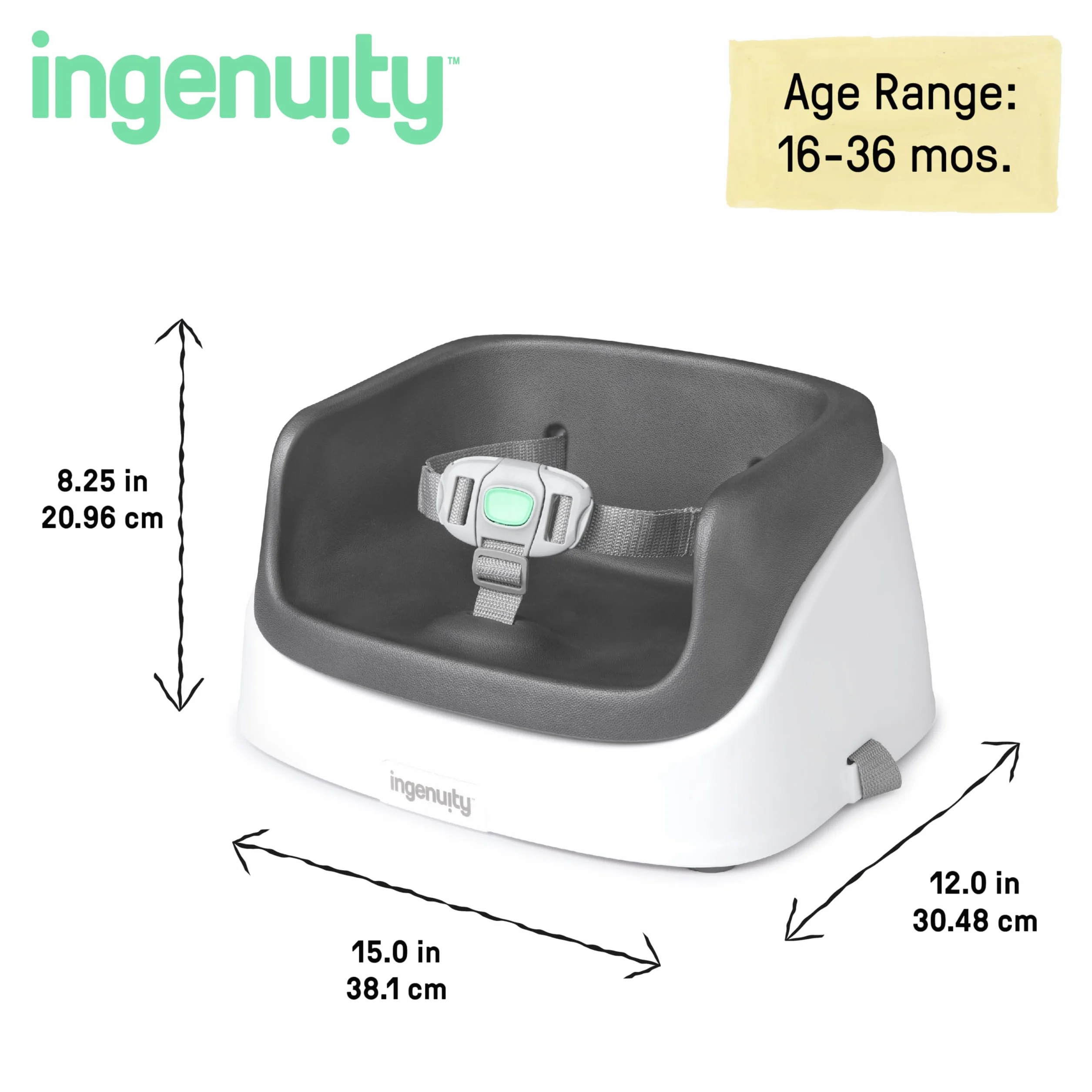 Ingenuity SmartClean Sedile di rialzo per bambini per tavolo da pranzo con cinghie di fissaggio a 3 punti, ardesia