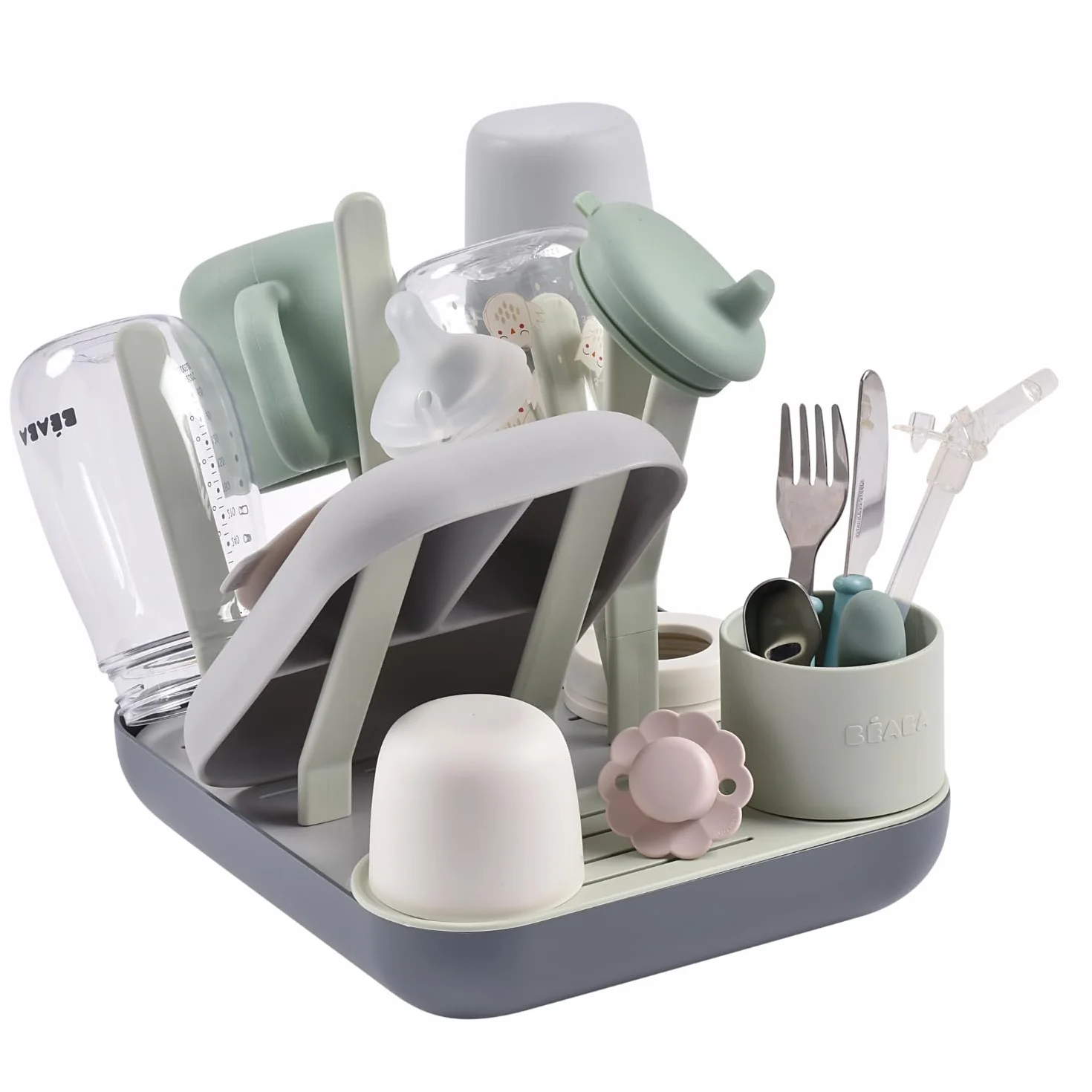 BEABA, Scolabiberon E Asciugabiberon, Grande Capacità, Modulare, Fino A 6 Biberon E Stoviglie Per Bambini, Vaso Accessorio, Drenaggio Ottimizzato, Facile Da Riporre, Compatto, Pratico, Salvia/Minerale