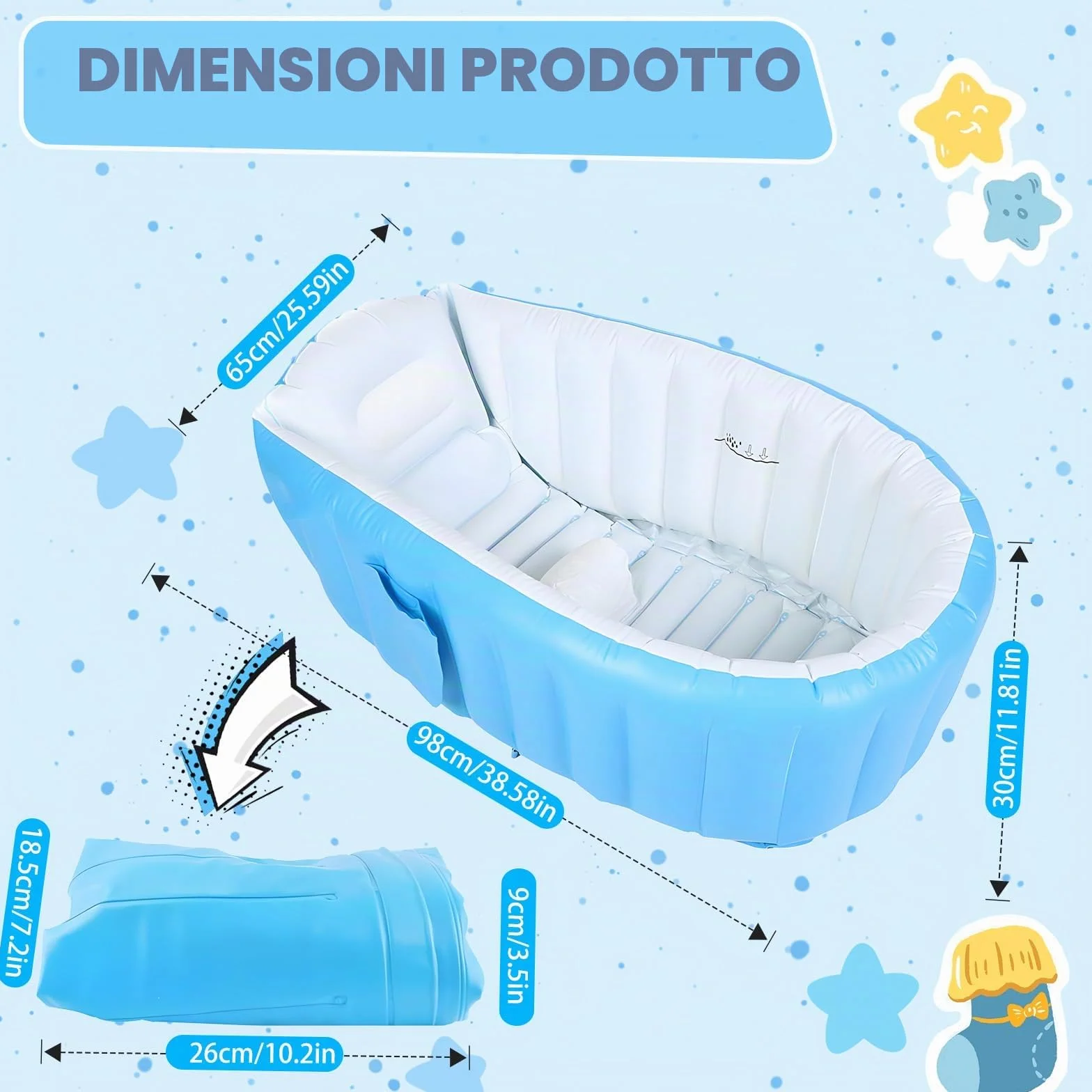 Vasca da Bagno Gonfiabile per Bambini, Vasca da Bagno Portatile da Viaggio con Pompa ad Aria, Vasca da Bagno Pieghevole Antiscivolo Mini Piscina, per Neonati e Bambini Piccoli