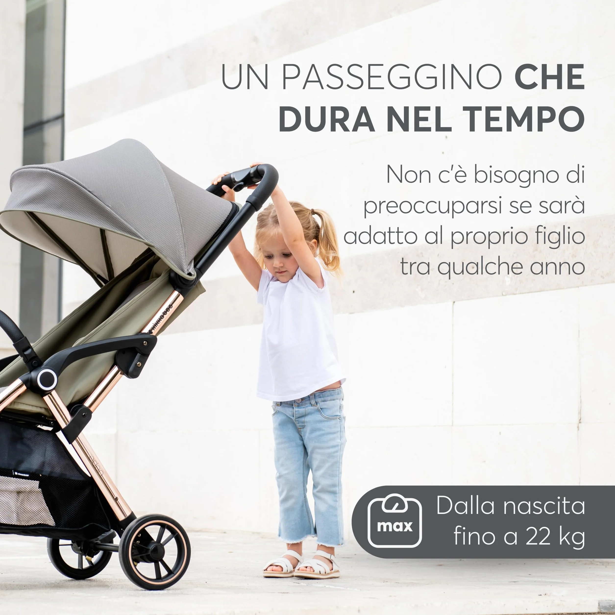 Passeggino KikkaBoo EDEN, Passeggino fino a 22 kg, Ripiegamento automatico, Posizione reclinabile, Ultraleggero, Compatto, Beige