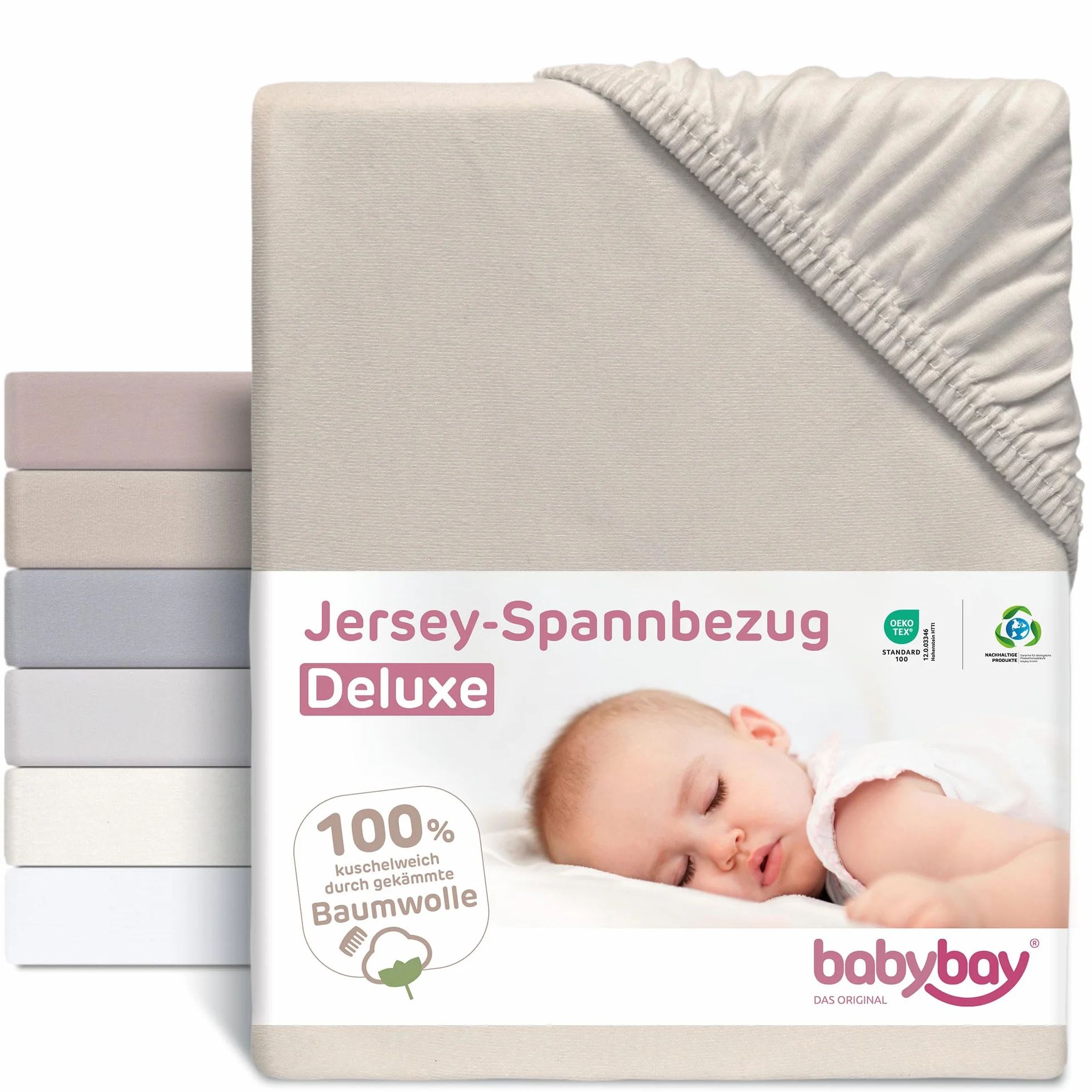 babybay Lenzuolo con angoli elasticizzati Deluxe adatto per modello Boxspring XXL, beige, 105 x 57,5 cm (confezione da 1)