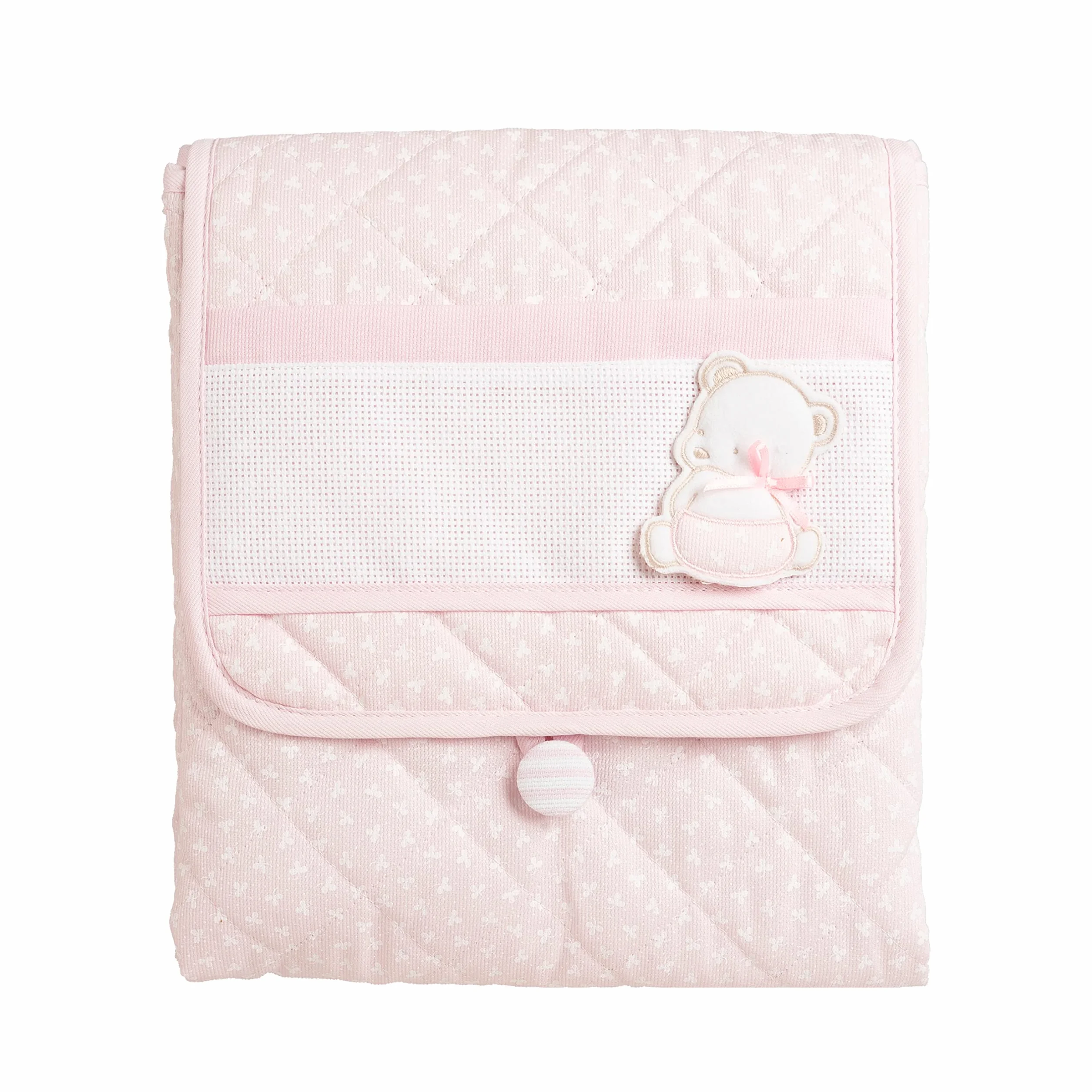 FILET - Fasciatoio da Viaggio, Fasciatoio Portatile per il Cambio Pannolino, Realizzato in Cotone Imbottito, con Tasca in Tela Aida da Ricamare, Made in Italy, Trifoglio Rosa