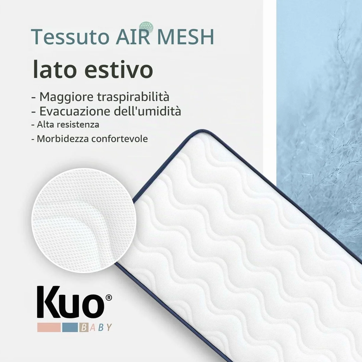 KUO Baby - Materasso per Culla Baloo | Materasso in Schiuma e Viscoelastico | Reversibile, Igienico e Traspirante | 80 x 50 cm