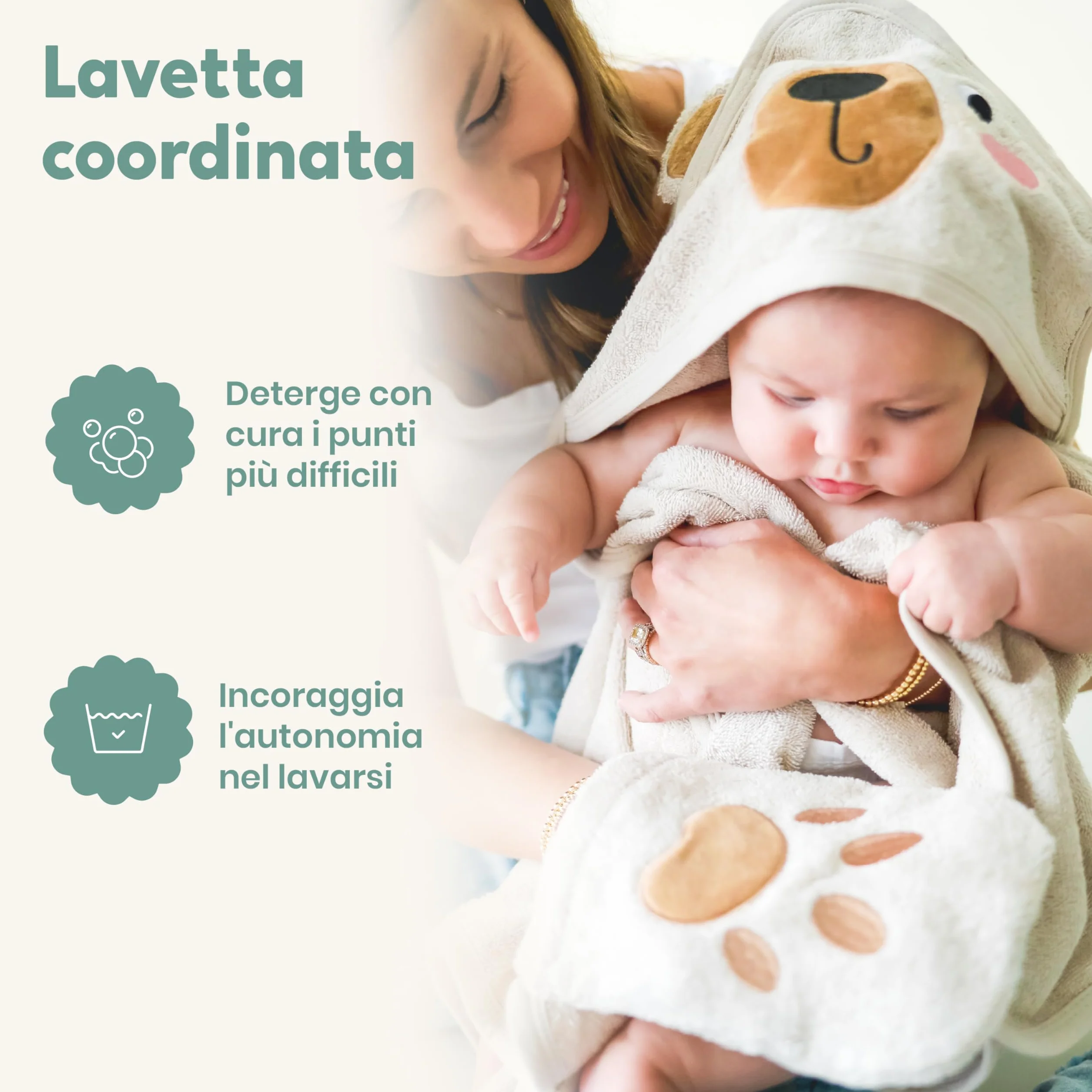 Cuddlebug Accappatoio Neonato con Cappuccio e Lavetta - 100% Spugna di Cotone per Neonati e Bambini - Asciugamano Neonato Super Morbido e Assorbente - Essenziali Bagnetto (85x85cm) - Orso