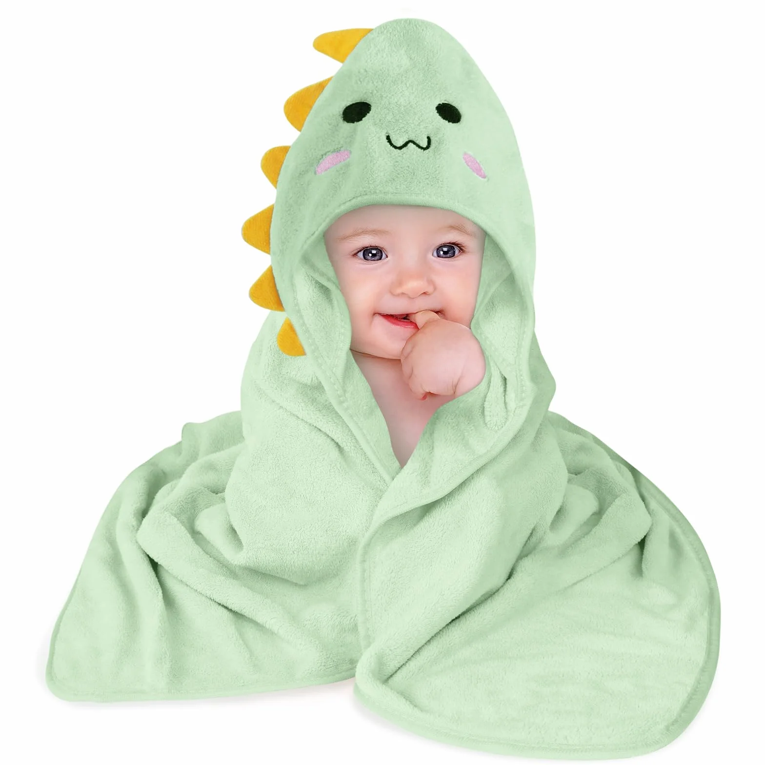 Aolso Accappatoio Neonato, 80x80cm Asciugamani Con Cappuccio Per Bambini, Accappatoio Neonato con Cappuccio Extra Morbido e Super Assorbente per Neonati e Bambini 0-3 Anni-Dinosauro