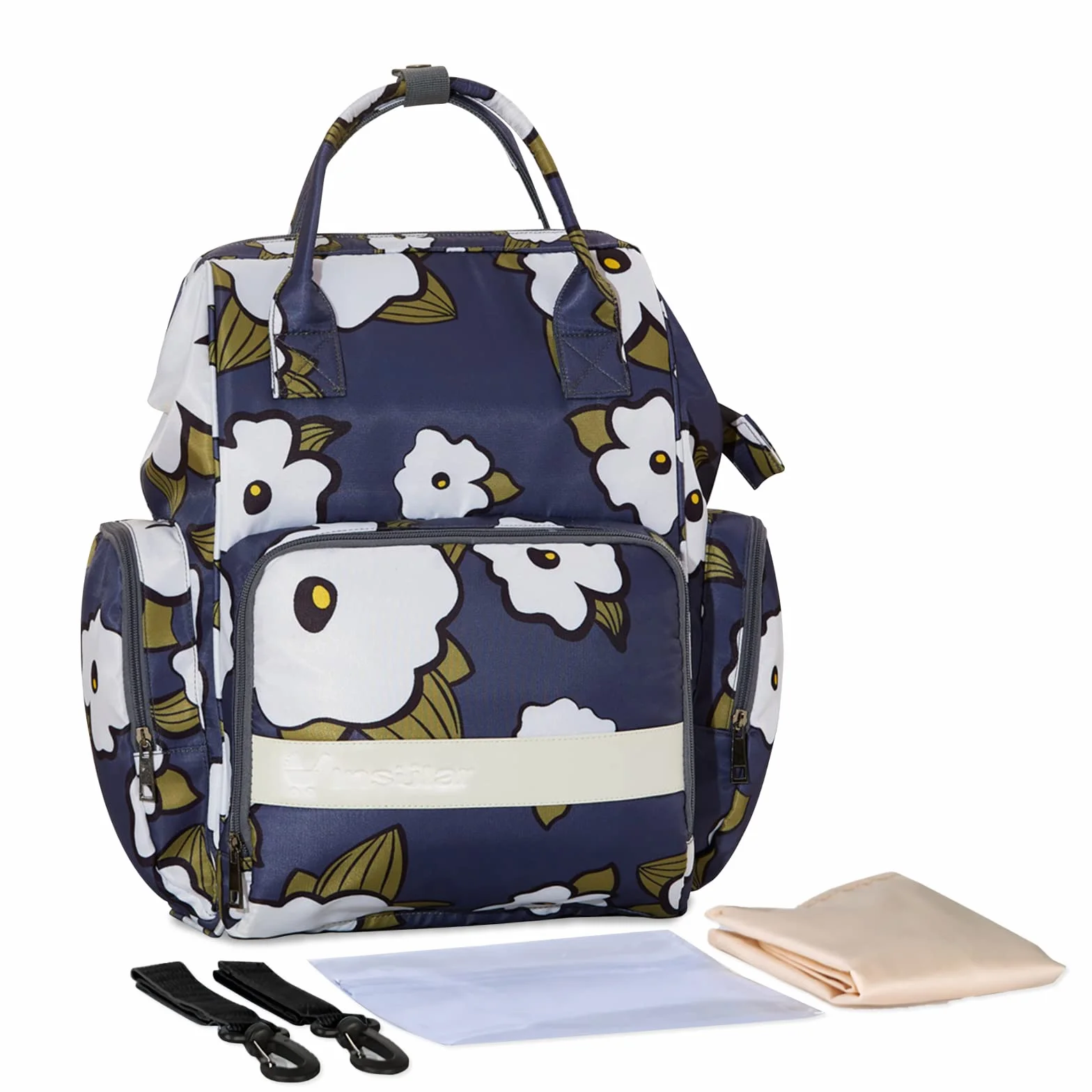 SONARIN Multifunzionale Impermeabile Zaino Fasciatoio,Grande Capacità Borsa per Pannolini Zaino Mamma Neonato Viaggio Borsa Fasciatoio con Fasciatoio & Ganci per Passeggino(Fiori)