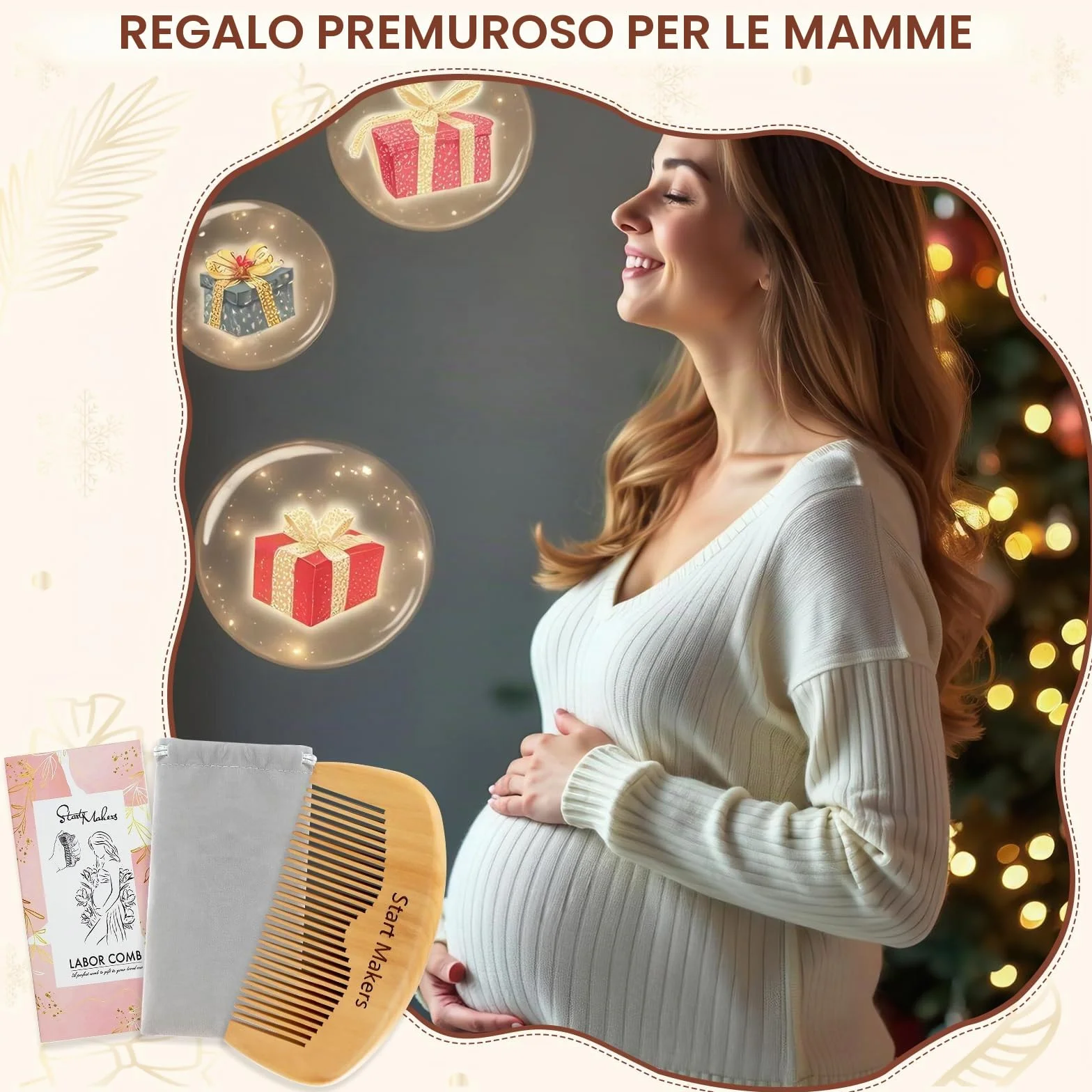 Start Makers Pettine da Parto & Pettine in Legno, Doppia Funzione per Travaglio e Capelli, Regalo Originale per Donna Incinta, Ideale per Ospedale e Dopo Parto