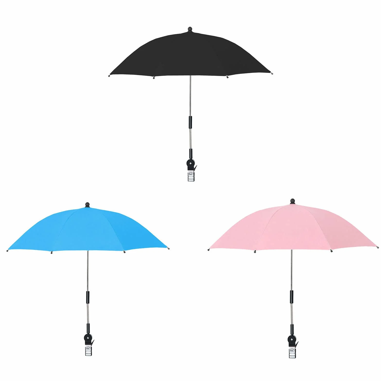 BEIJIALY Ombrello per Sedia Regolabile con Morsetto Universale, Ombrello per Passeggino, Parasole Anti-UV per Passeggino Ombrellone per Ombrellone, Ombrellone per Sedia da Spiaggia con Protezione UV P