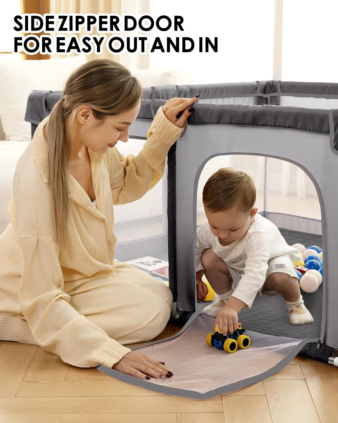 Box per bambini con tappetino morbido, extra large, area giochi sicura per interni ed esterni, con base antiscivolo, facile da montare e riporre, senza BPA (130 x 130 x 66 cm, grigio)