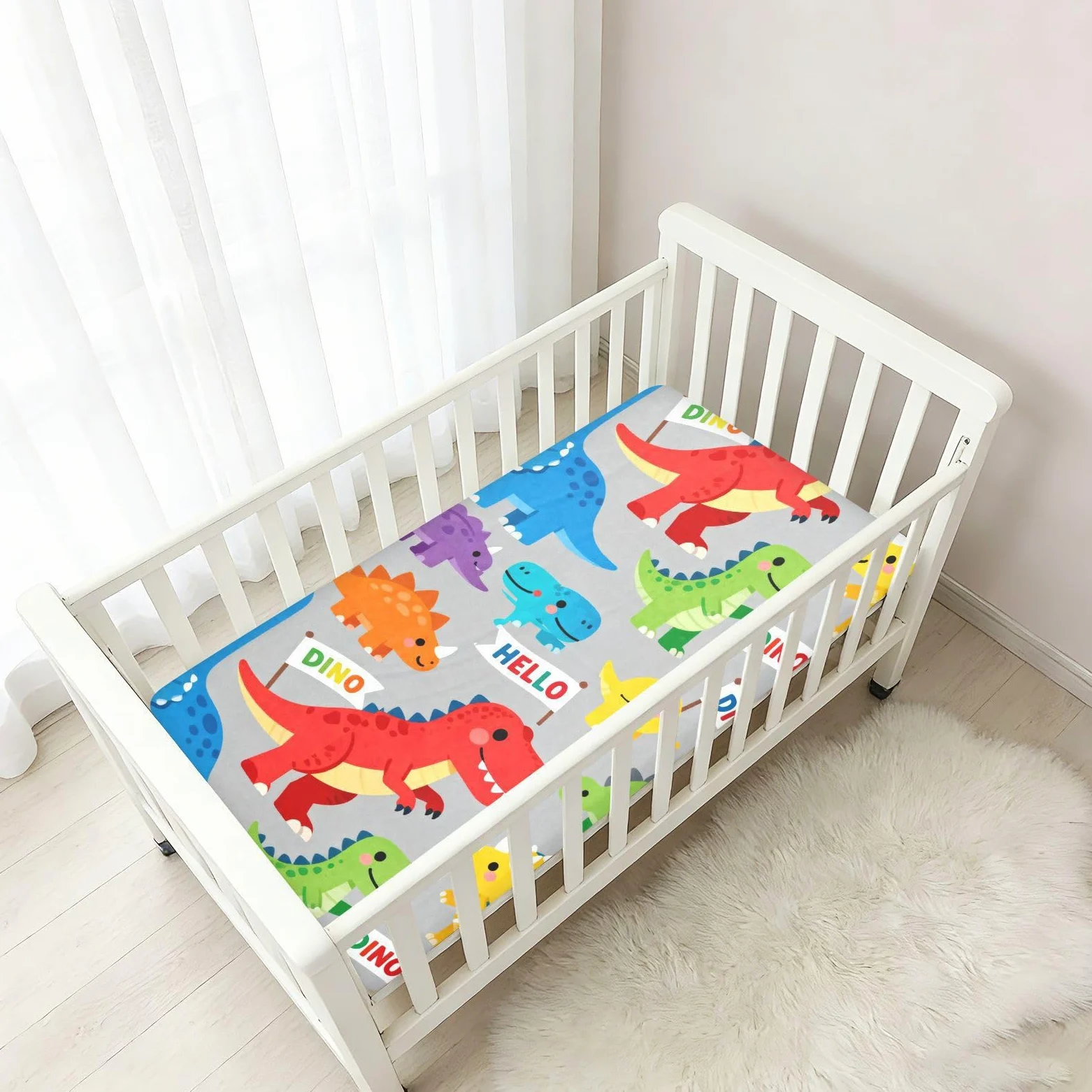 Lenzuola per culla con motivo dinosauro per neonati e ragazze, in cotone, ultra morbido, decorazione per lettino per bambini, confezione da 1