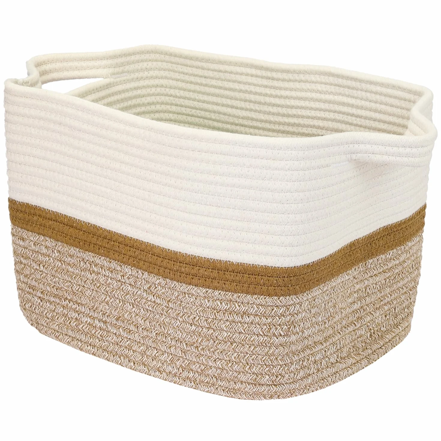 Cestino portaoggetti HMF con manici allungati, cestino in cotone | 36 x 30 x 25 cm | Bianco-Marrone